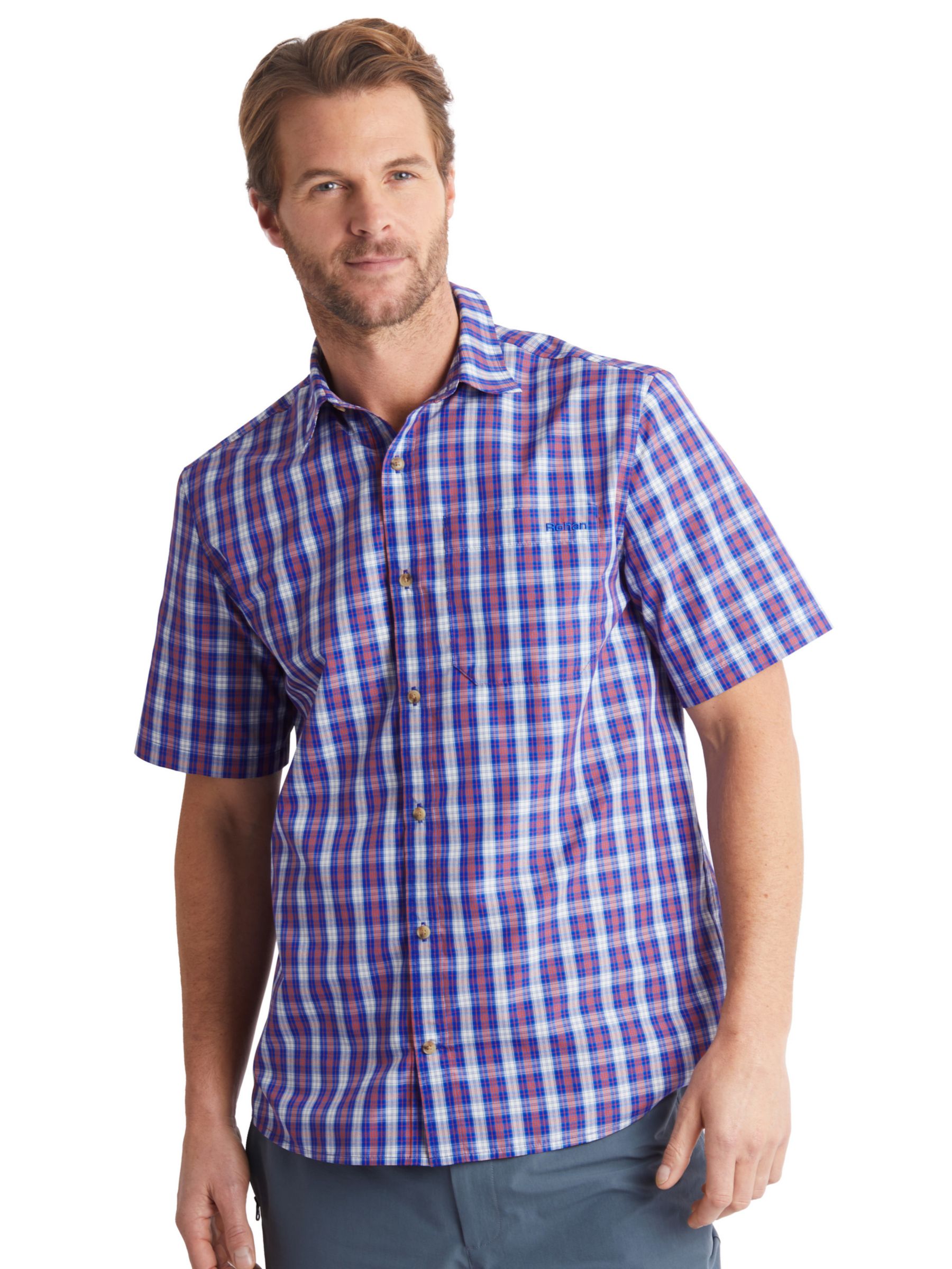 Rohan Coast Short Sleeve Checked Shirt, Ridge Blue at John Lewis & Partners