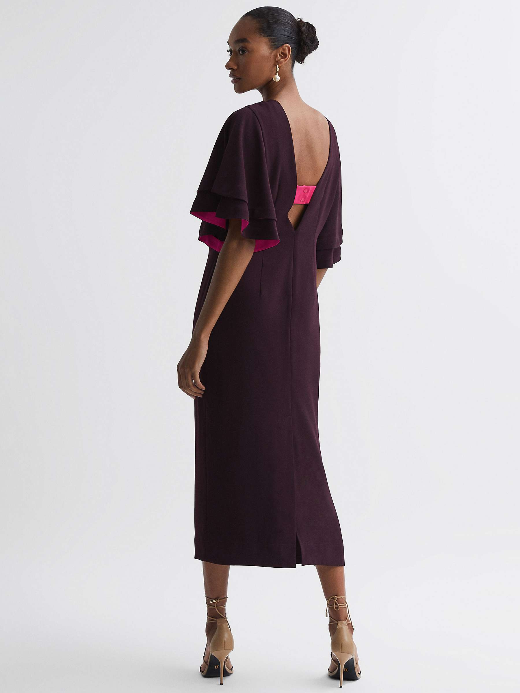 Buy FLORERE Frill Trim V Back Midi Dress, Burgundy Online at johnlewis.com
