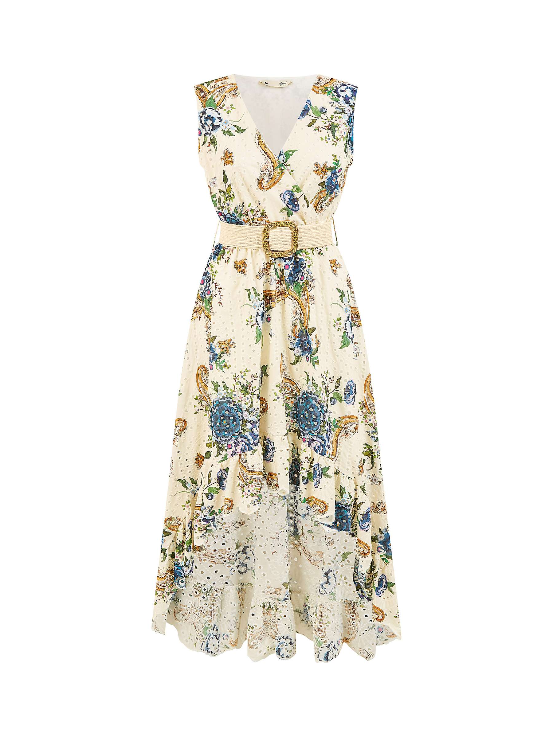 Buy Yumi Floral Print Broderie Hi Lo Maxi Dress, White/Multi Online at johnlewis.com