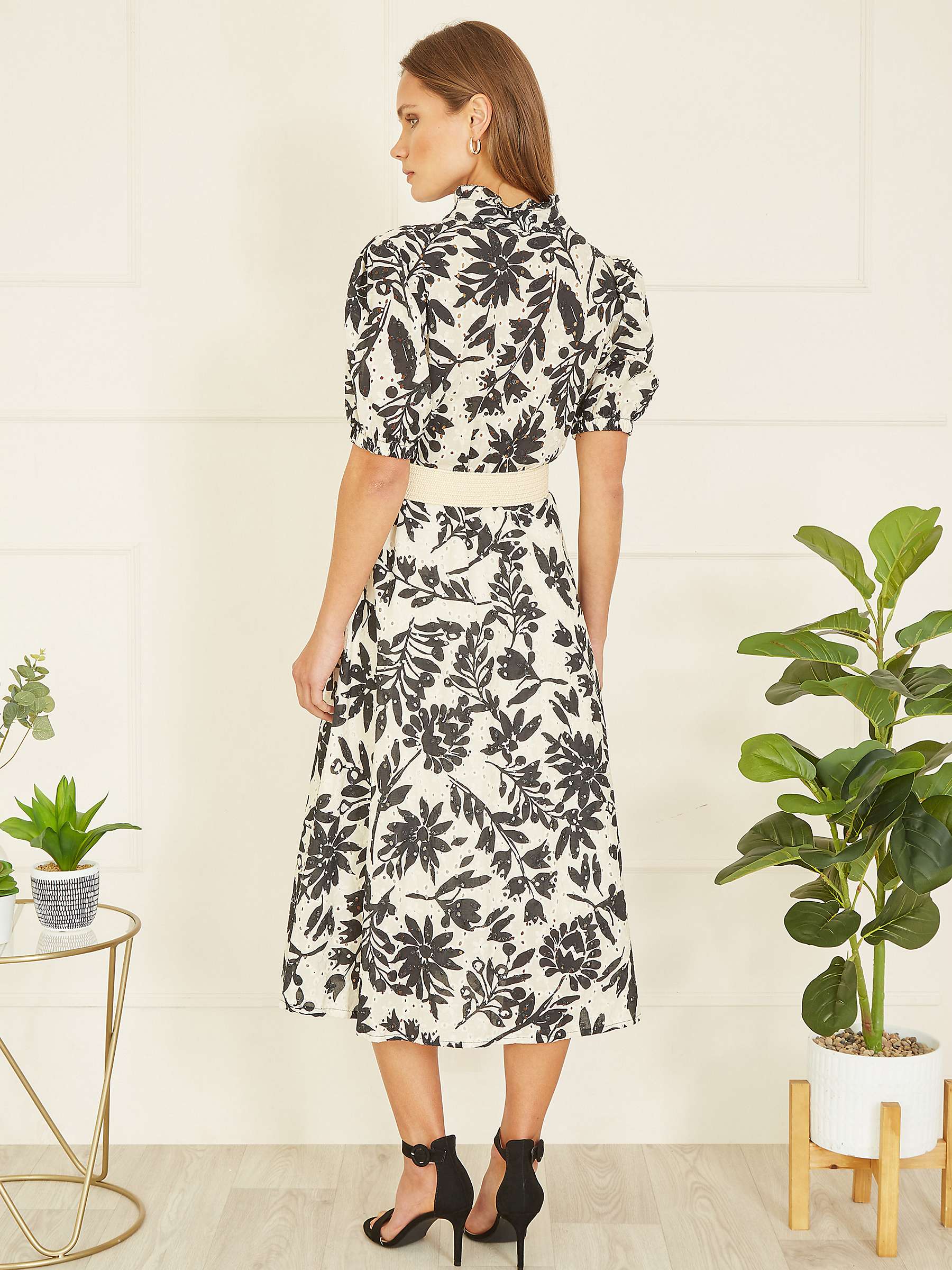 Buy Yumi Leaf Print Broderie Anglaise Midi Shirt Dress, Black/White Online at johnlewis.com