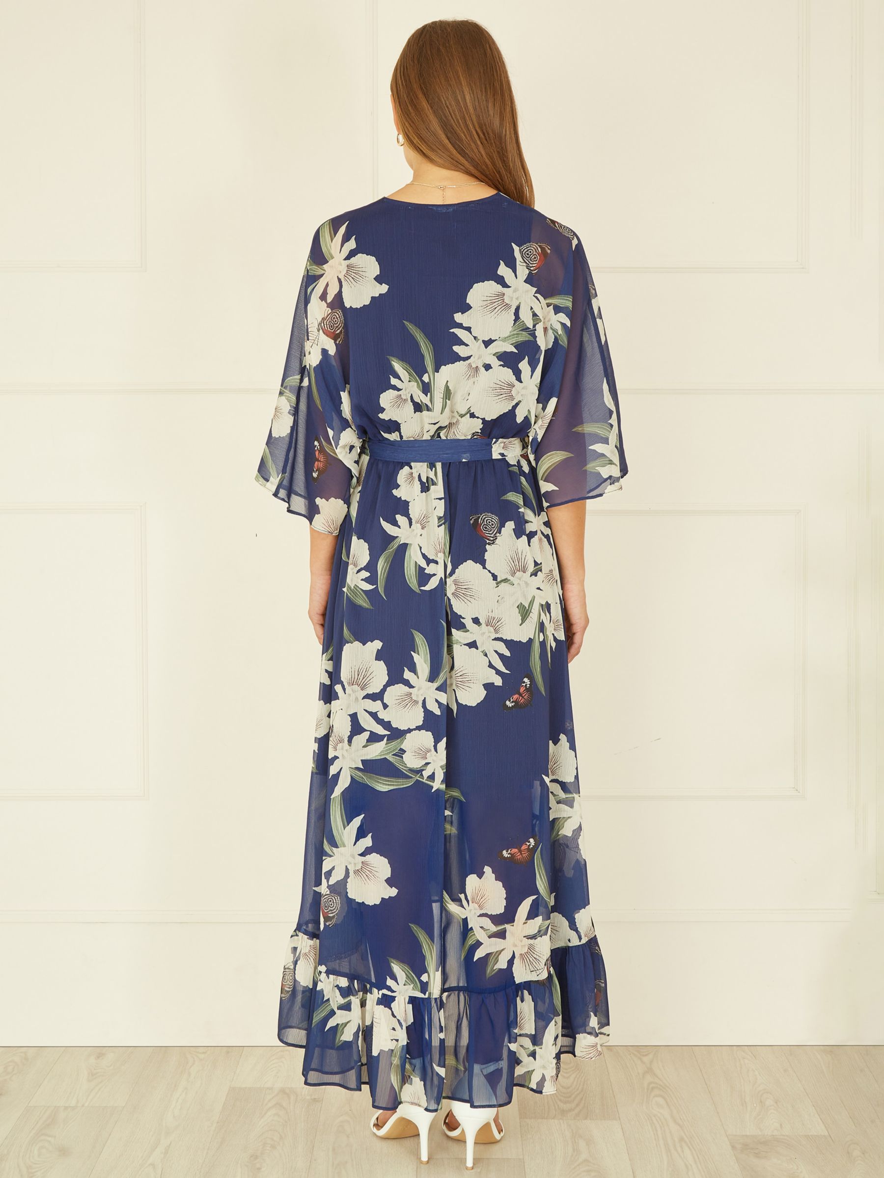Urban Touch Floral Print Dipped Hem Midi Dress, Navy, 8