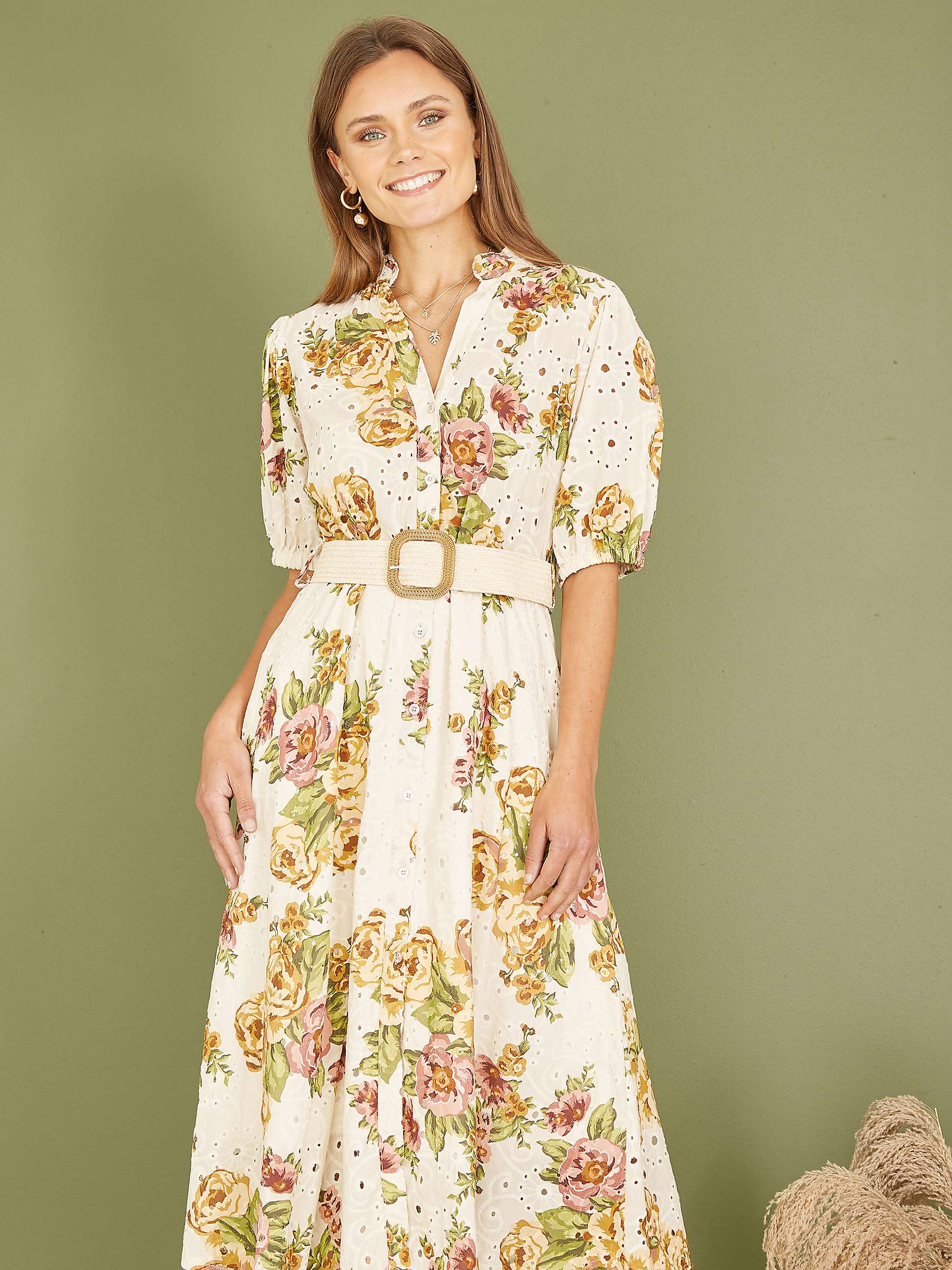 Buy Yumi Floral Midi Cotton Shirt Dress, White/Multi Online at johnlewis.com