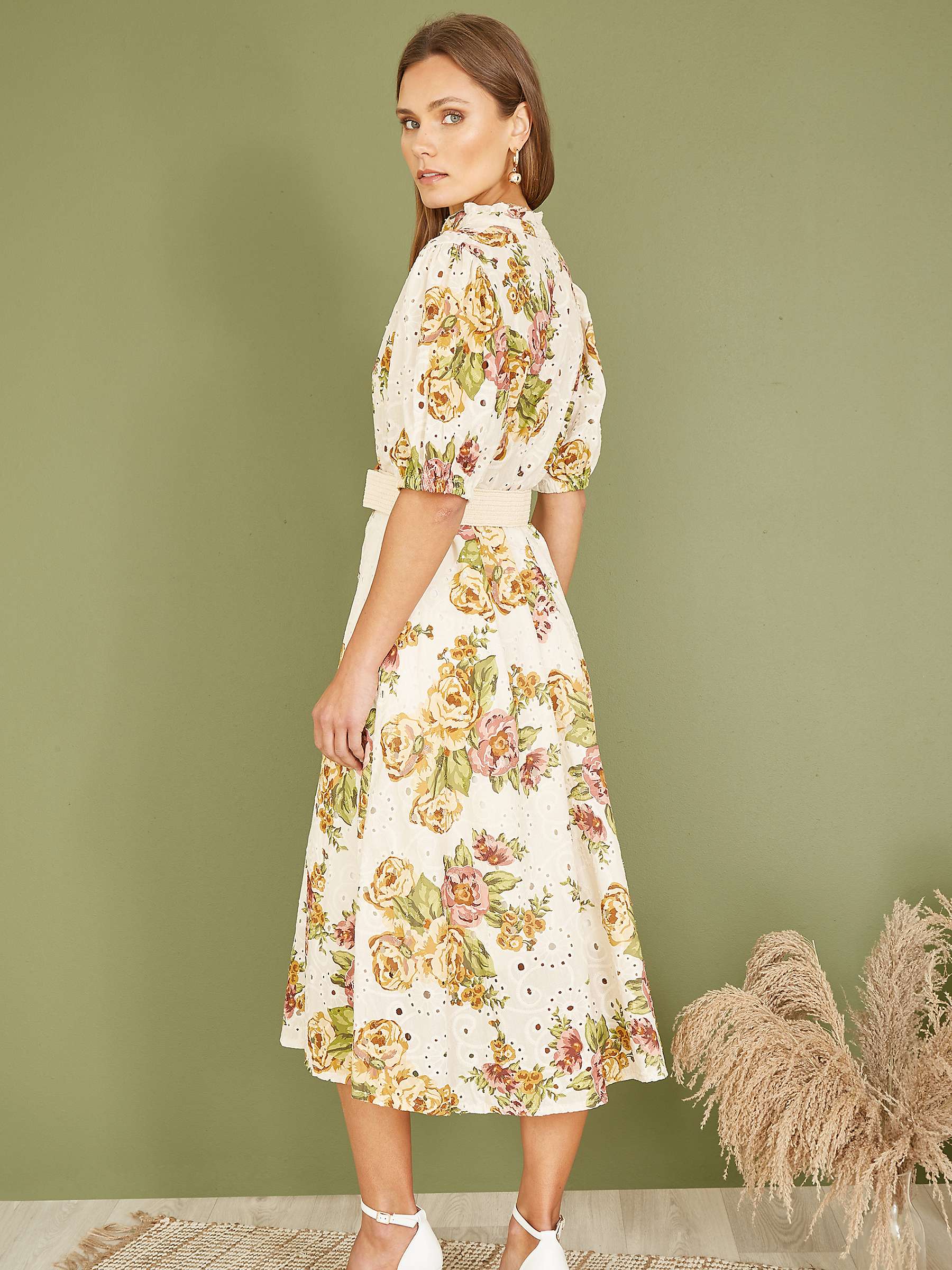 Buy Yumi Floral Midi Cotton Shirt Dress, White/Multi Online at johnlewis.com