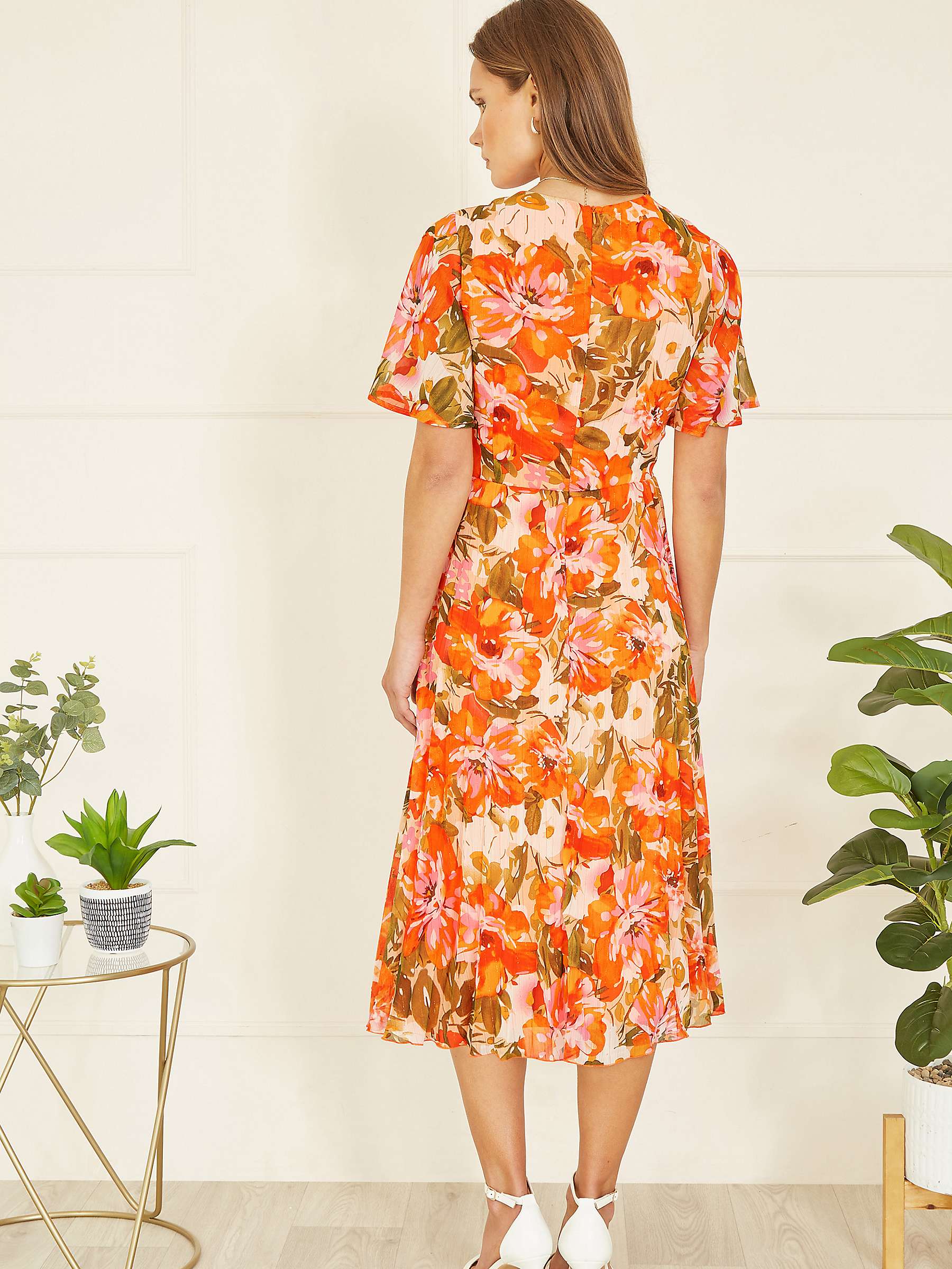 Buy Yumi Floral Midi Wrap Pleat Dress, Orange/Multi Online at johnlewis.com