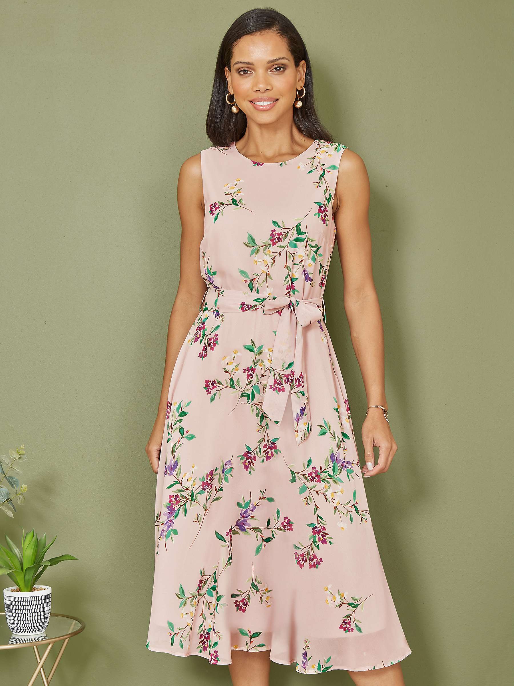 Buy Yumi Floral Print Midi Skater Dress, Blush/Multi Online at johnlewis.com