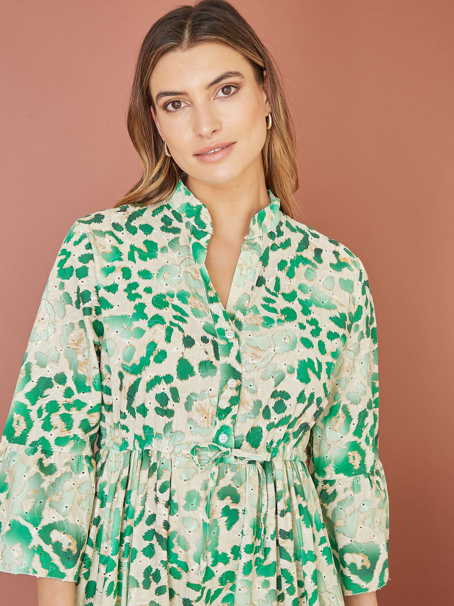 Buy Yumi Animal Print Broderie Anglaise Midi Shirt Dress, Green Online at johnlewis.com