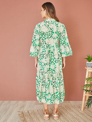 Yumi Animal Print Broderie Anglaise Midi Shirt Dress, Green