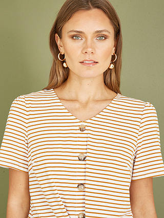 Yumi Stripe Jersey Tie Hem T-Shirt, Brown/White