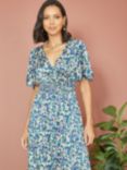 Yumi Ditsy Print Midi Satin Dress, Blue/Multi