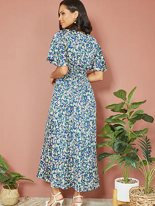 Yumi Ditsy Print Midi Satin Dress, Blue/Multi
