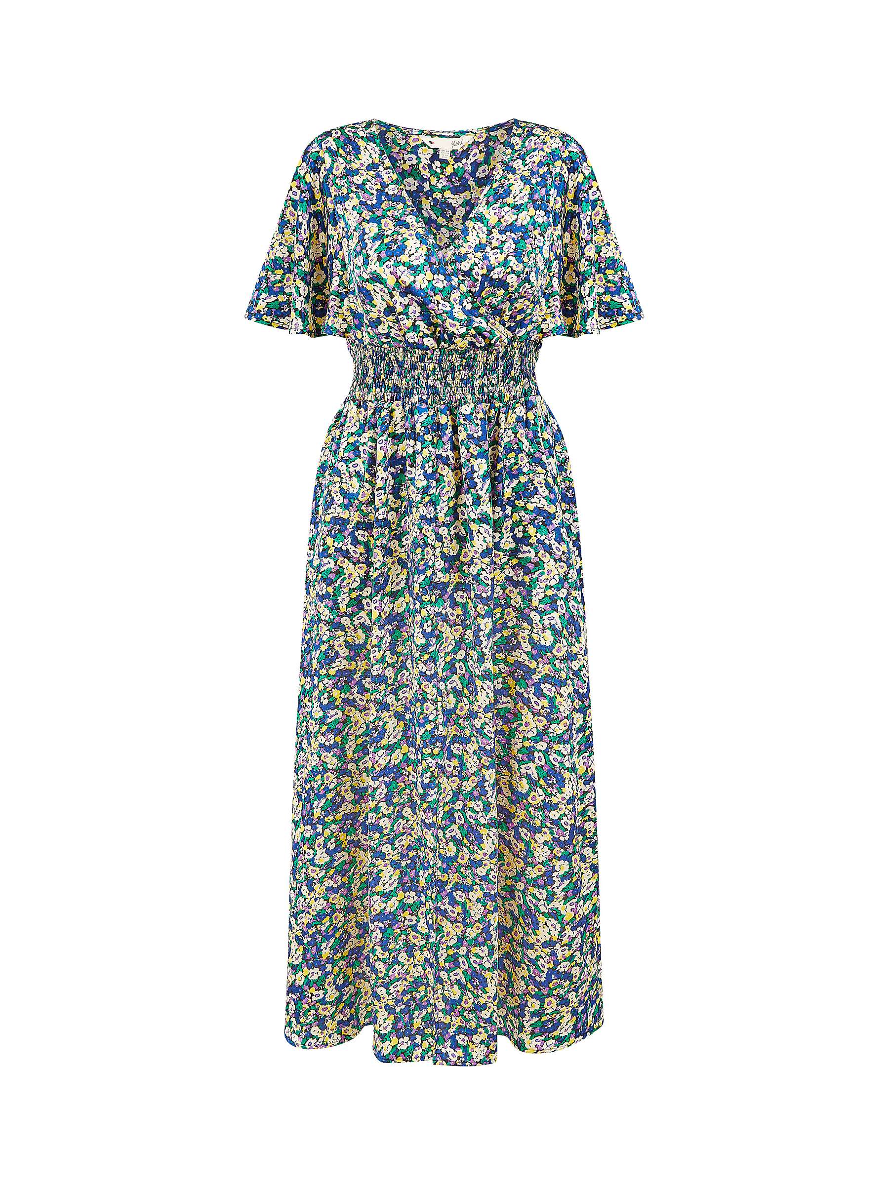 Buy Yumi Ditsy Print Midi Satin Dress, Blue/Multi Online at johnlewis.com