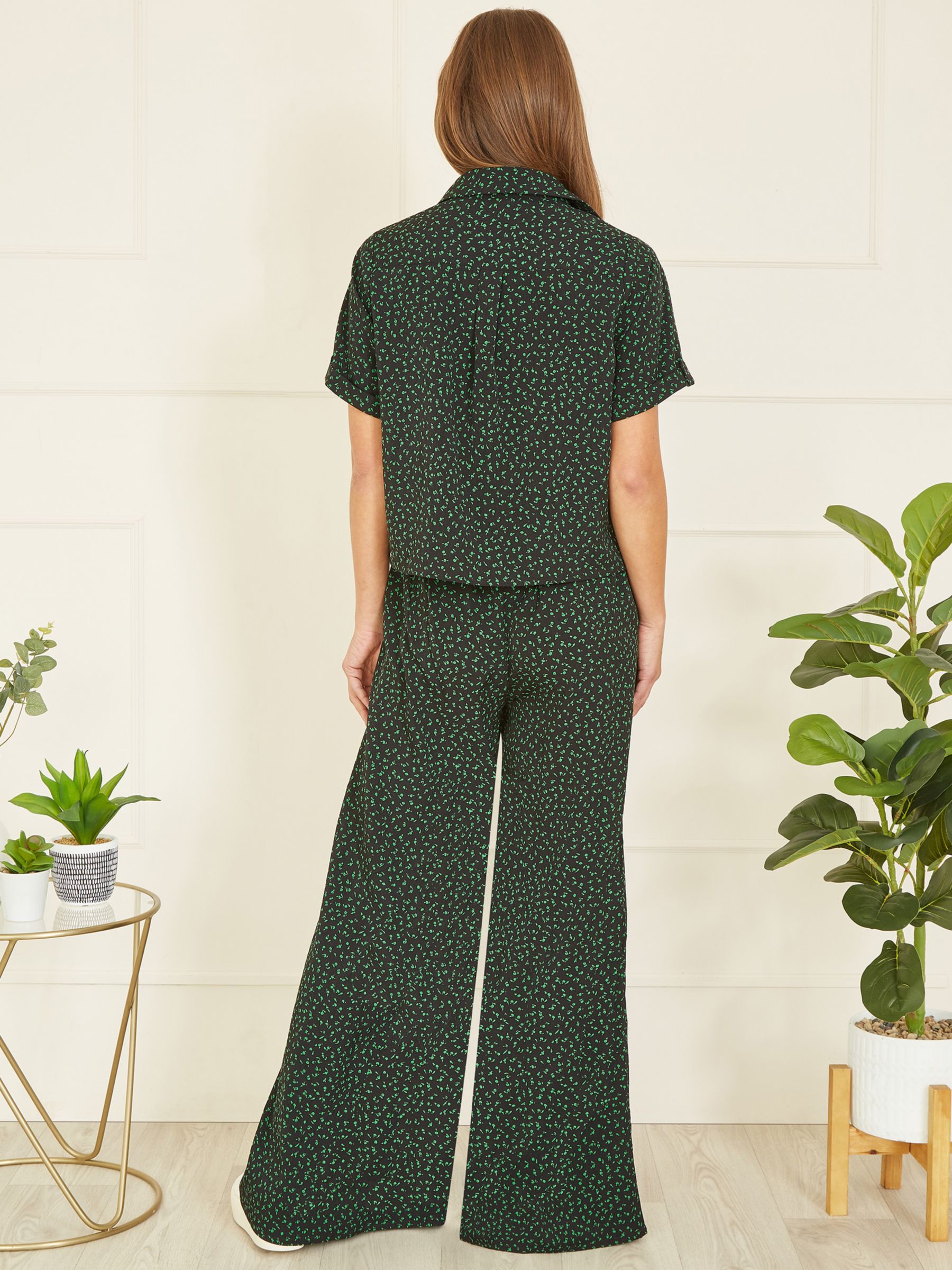 Buy Yumi Ditsy Print Wide Leg Trousers, Black/Green Online at johnlewis.com