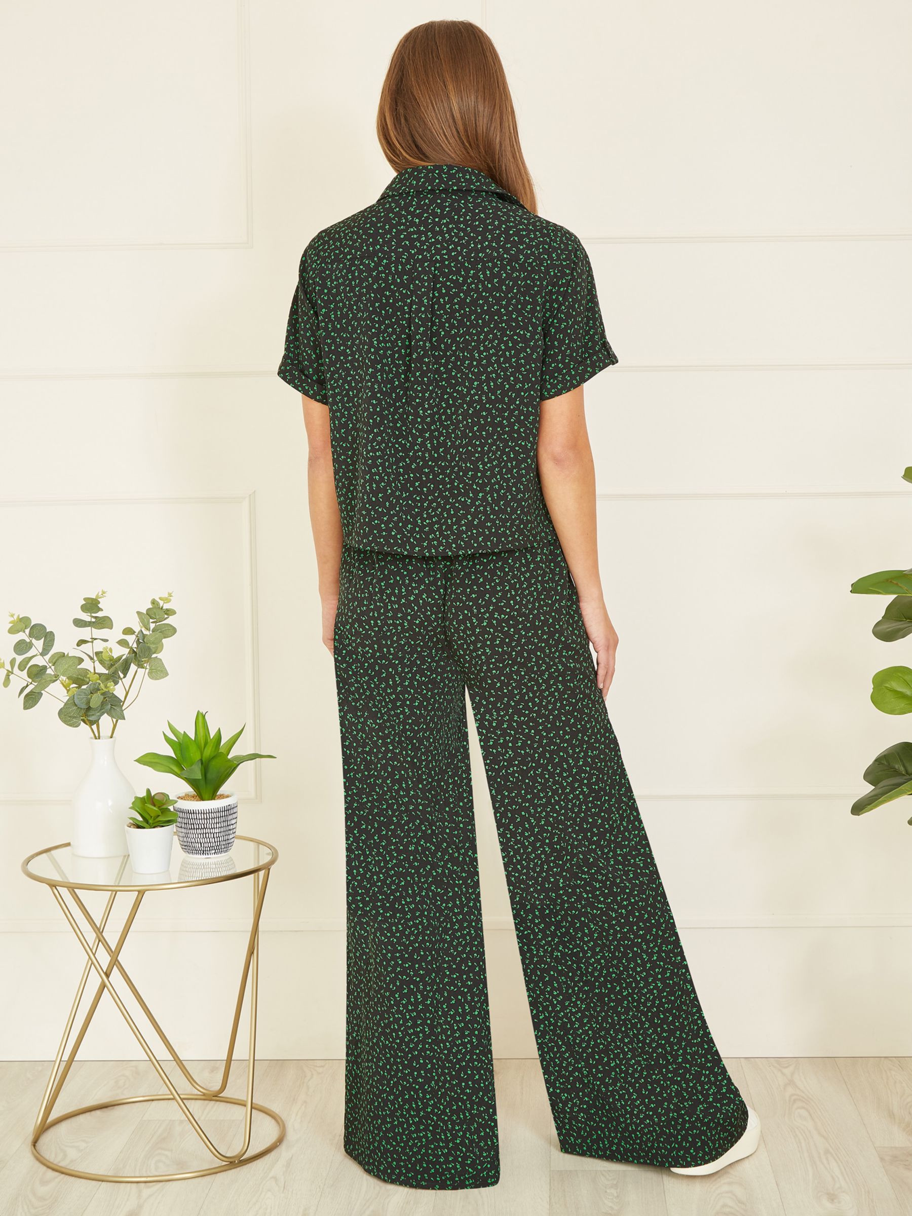Yumi Ditsy Print Relaxed Fit Shirt, Black/Green, 10