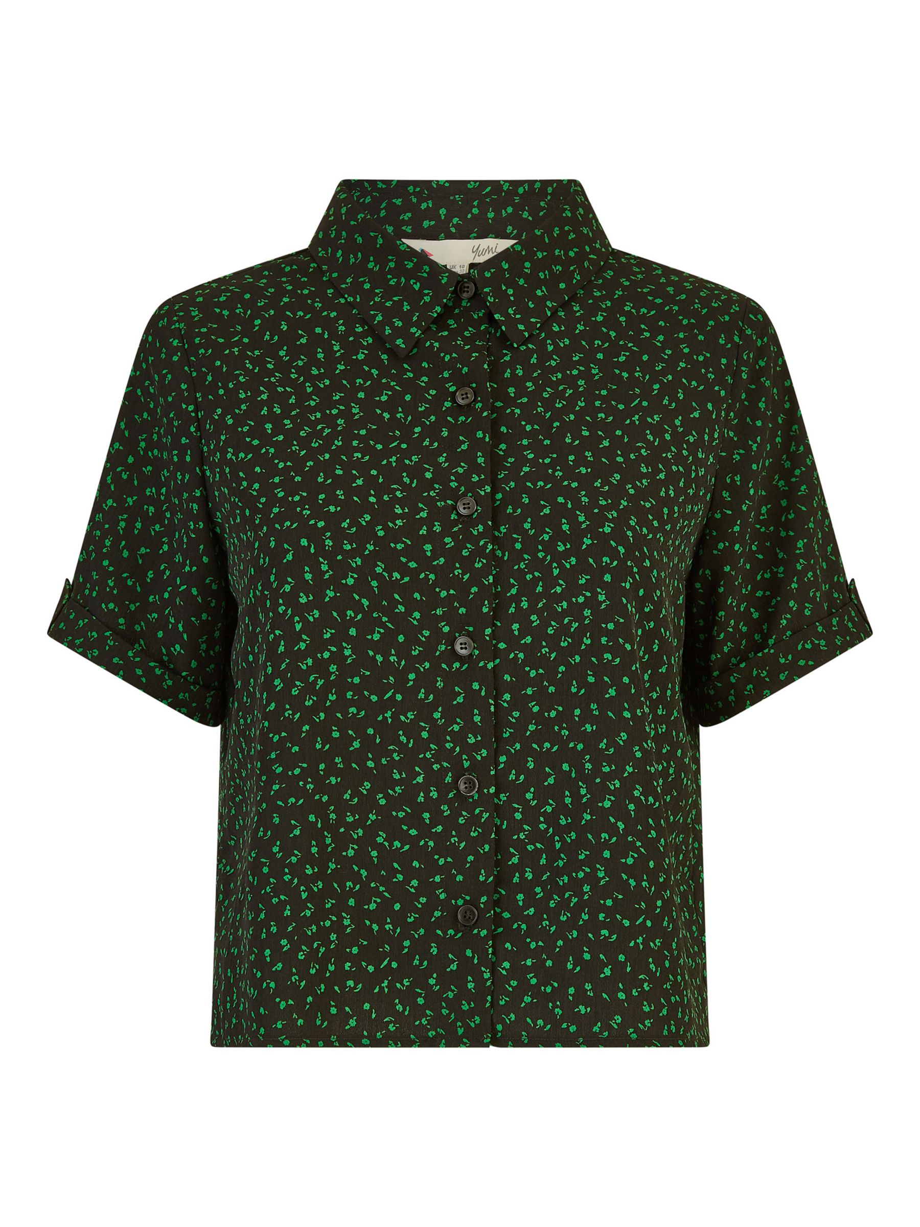 Yumi Ditsy Print Relaxed Fit Shirt, Black/Green, 10