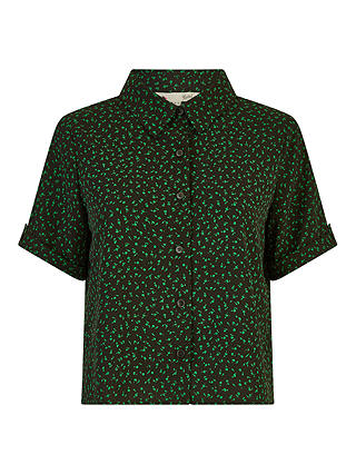 Yumi Ditsy Print Relaxed Fit Shirt, Black/Green