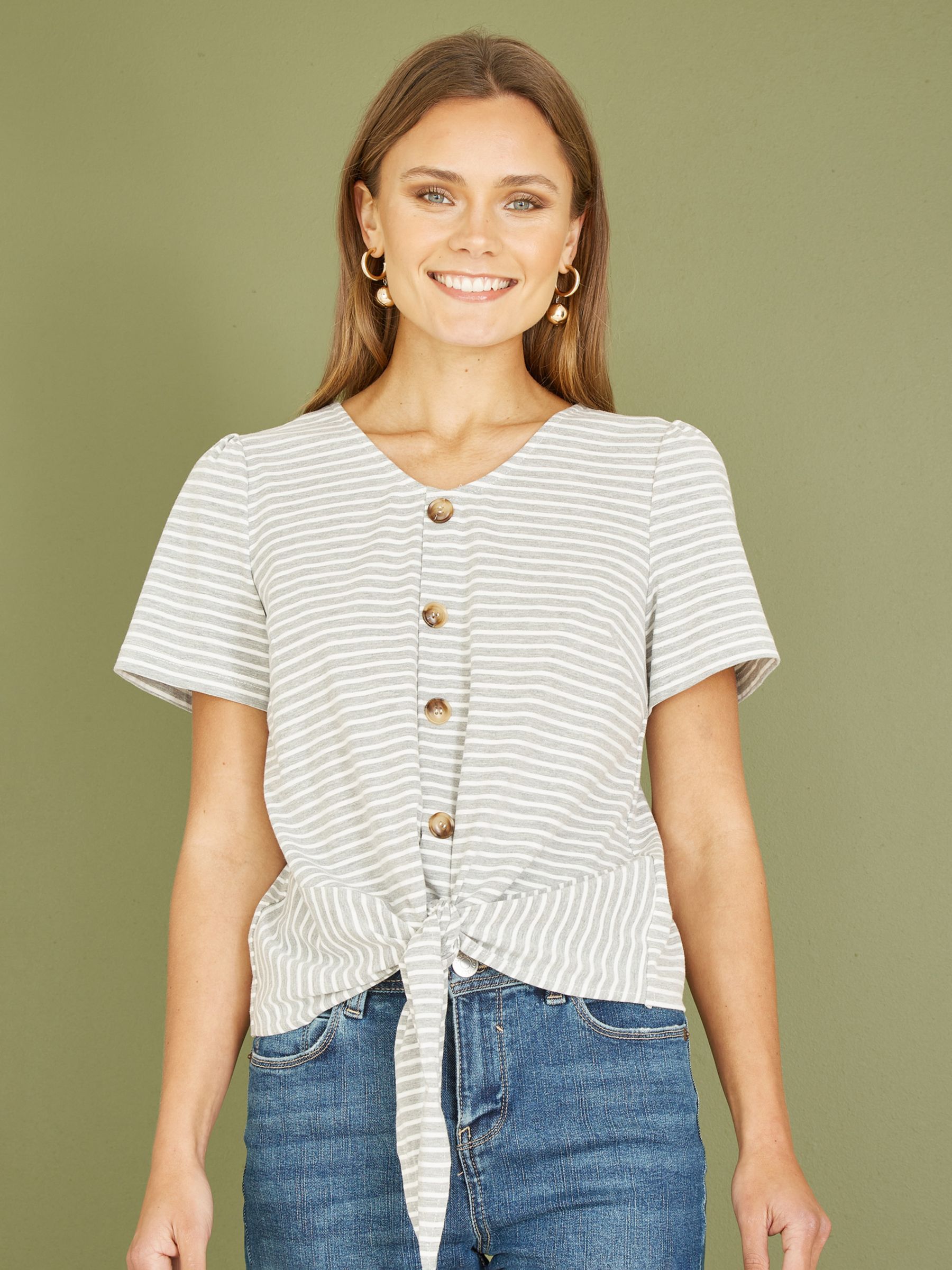 Cotton Short Sleeve Shirts Ladies - Light Grey Marl