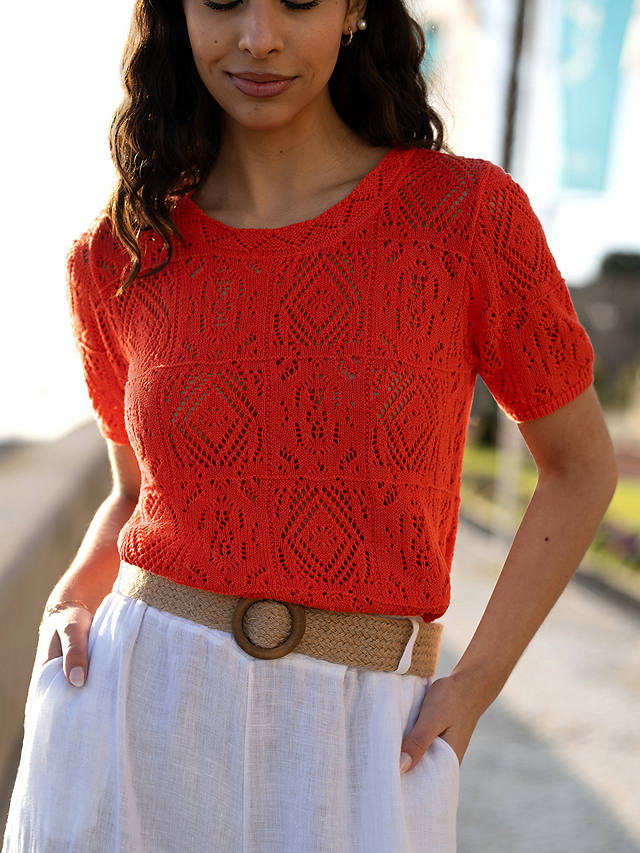 Yumi Crochet Knit Top, Orange