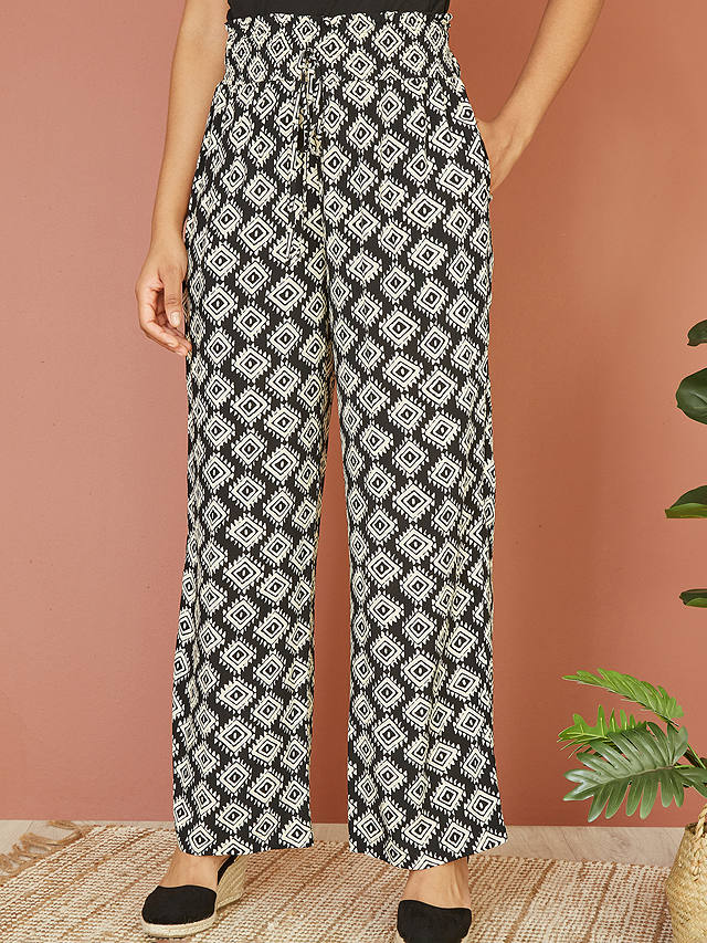 Yumi Geometric Print Relaxed Fit Trousers, Black