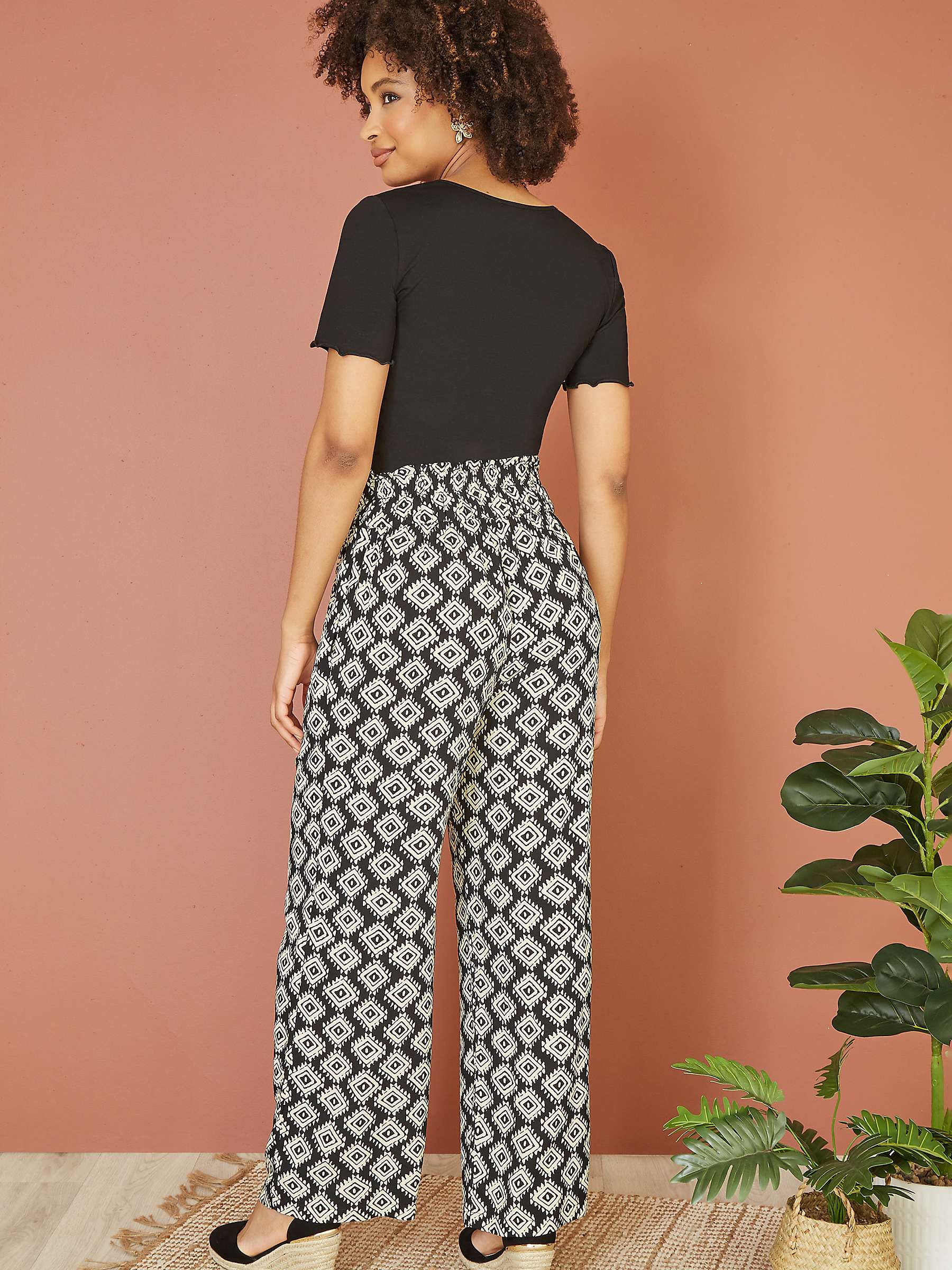Buy Yumi Geometric Print Relaxed Fit Trousers, Black Online at johnlewis.com