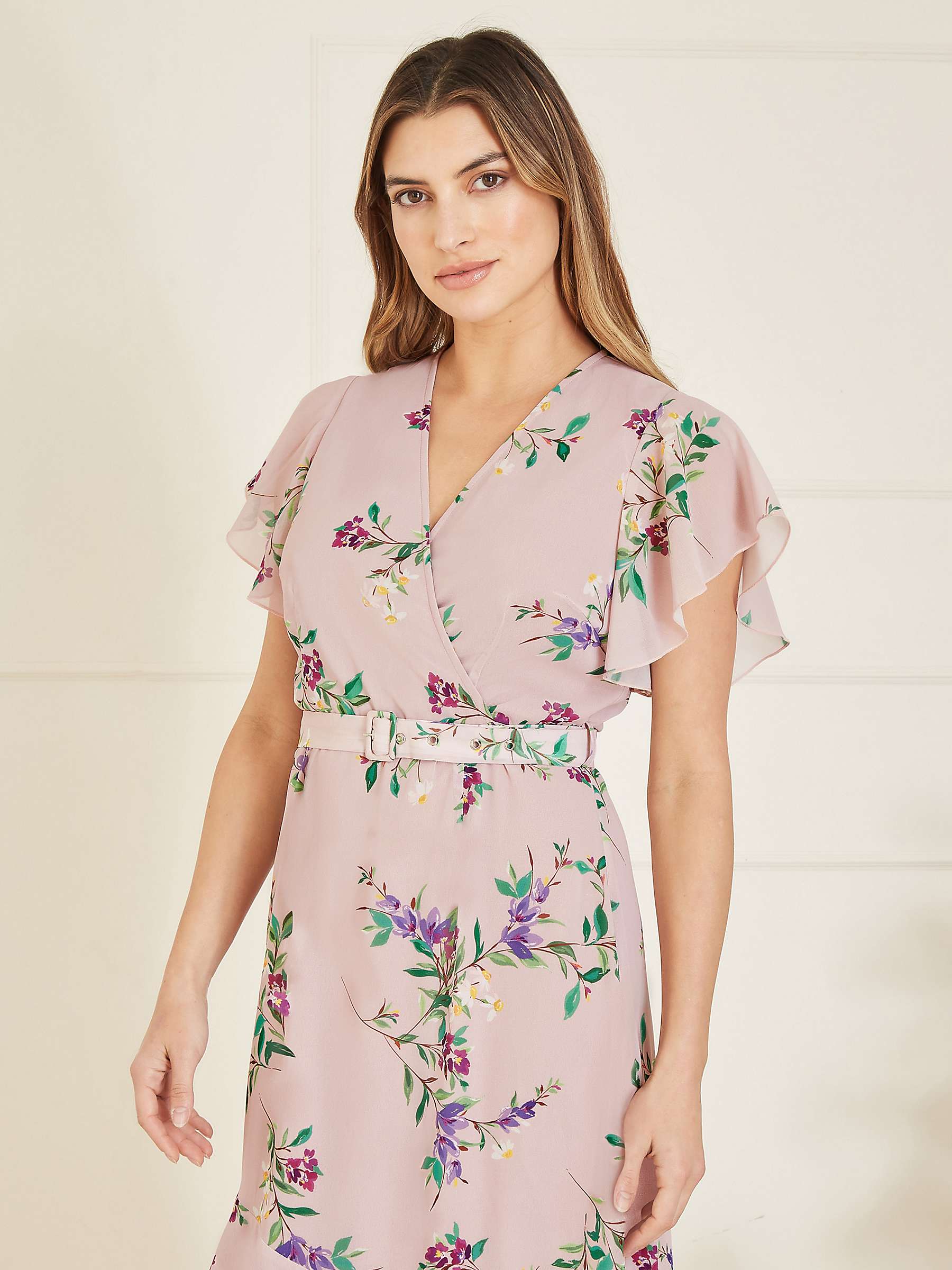 Buy Yumi Floral Print Frill Detail Wrap Midi Dress, Blush/Multi Online at johnlewis.com