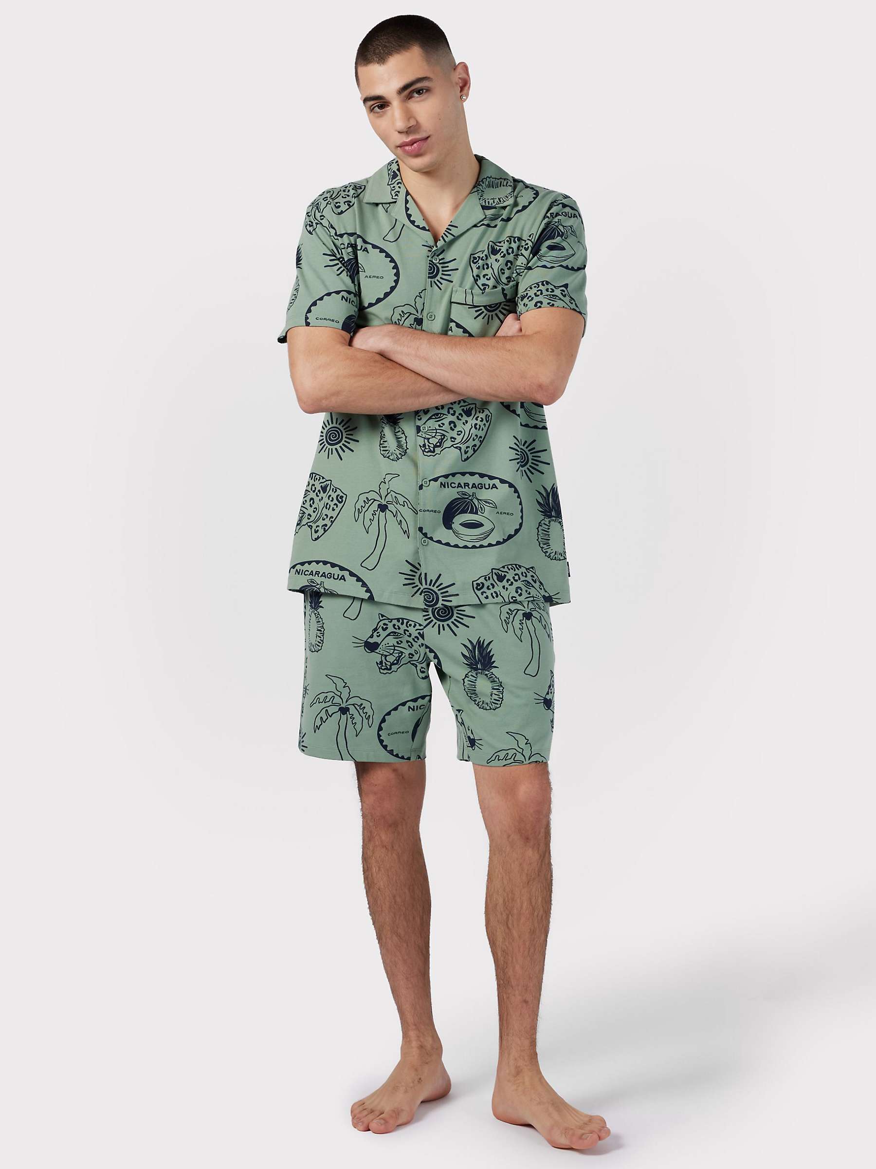 Buy Chelsea Peers Tropical Holiday Print Short Pyjama Set, Sage Online at johnlewis.com