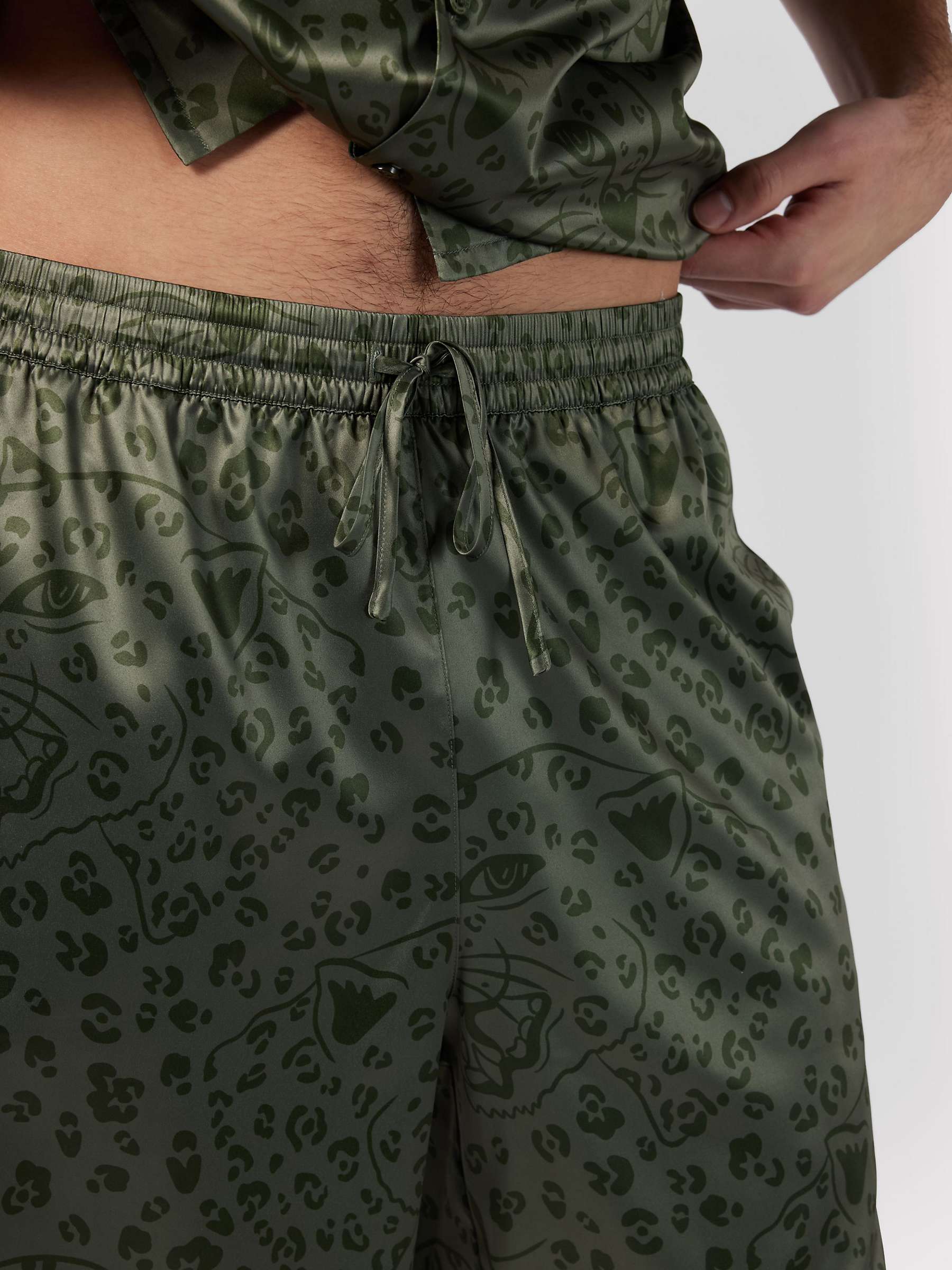 Buy Chelsea Peers Satin Hidden Leopard Print Short Pyjama Set, Khaki Online at johnlewis.com