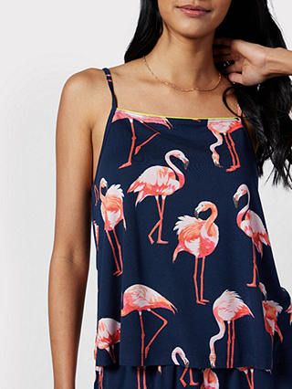 Chelsea Peers Flamingo Print Cami & Short Jersey Pyjamas, Navy/Multi