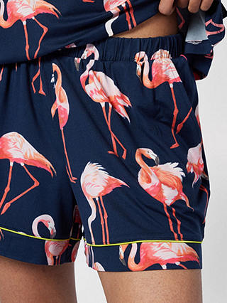 Chelsea Peers Flamingo Print Cami & Short Jersey Pyjamas, Navy/Multi