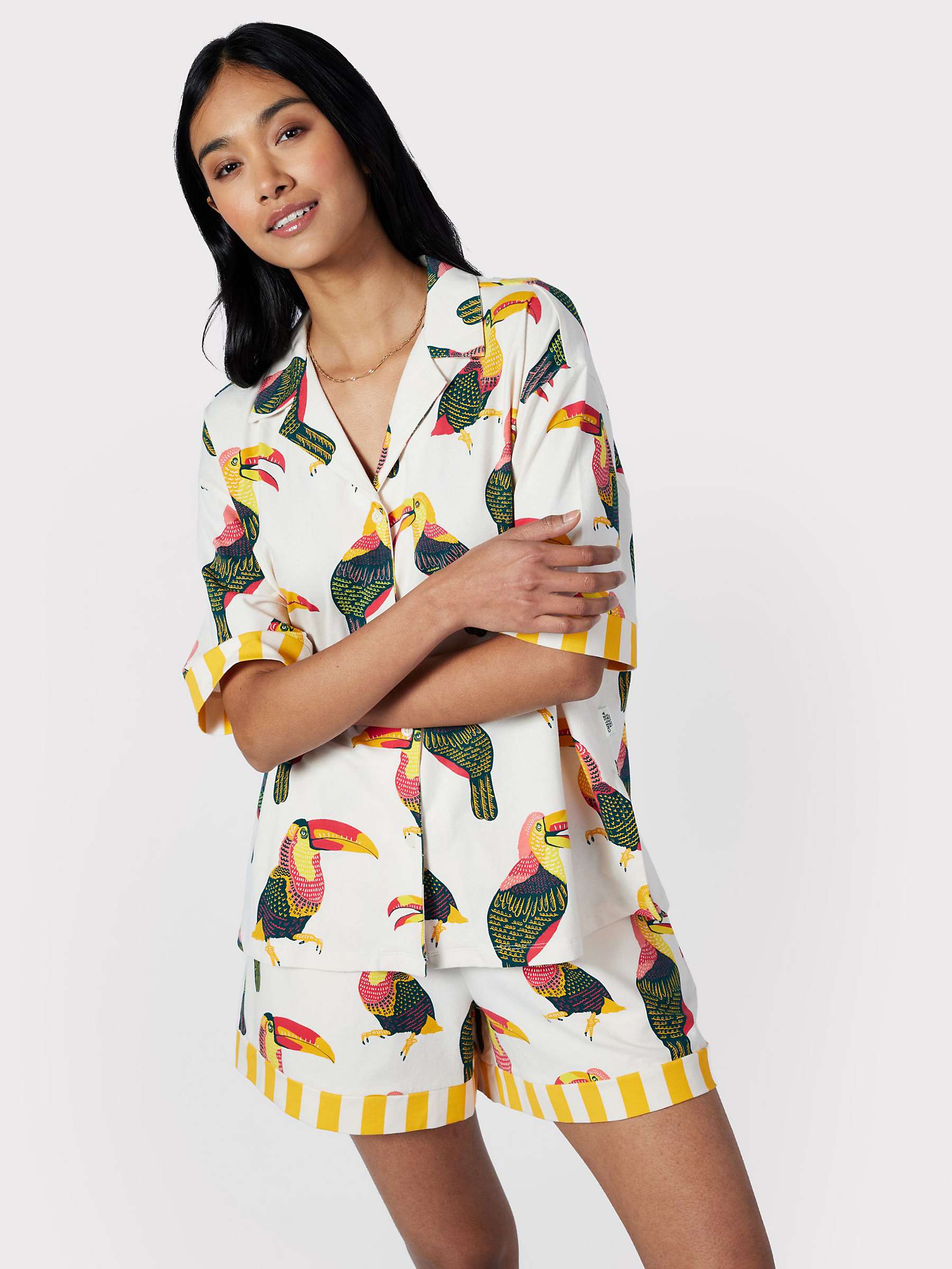 Buy Chelsea Peers Organic Cotton Toucan Button Up Short Pyjama Set, Off White/Multi Online at johnlewis.com