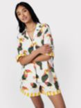 Chelsea Peers Organic Cotton Toucan Button Up Short Pyjama Set, Off White/Multi