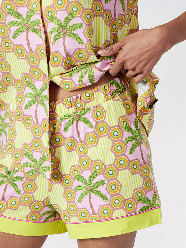 Chelsea Peers Geometric Palm Print Short Pyjamas, Green/Multi