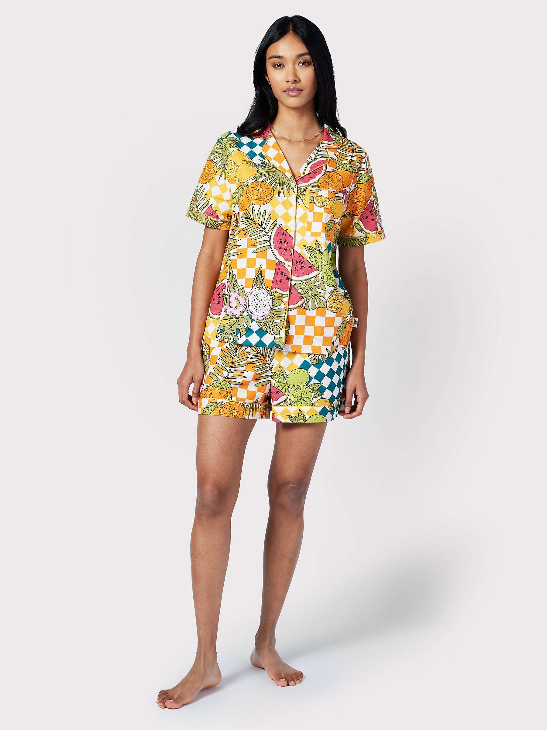 Buy Chelsea Peers Linen Blend Fruit Checkerboard Short Pyjama Set, Multi Online at johnlewis.com