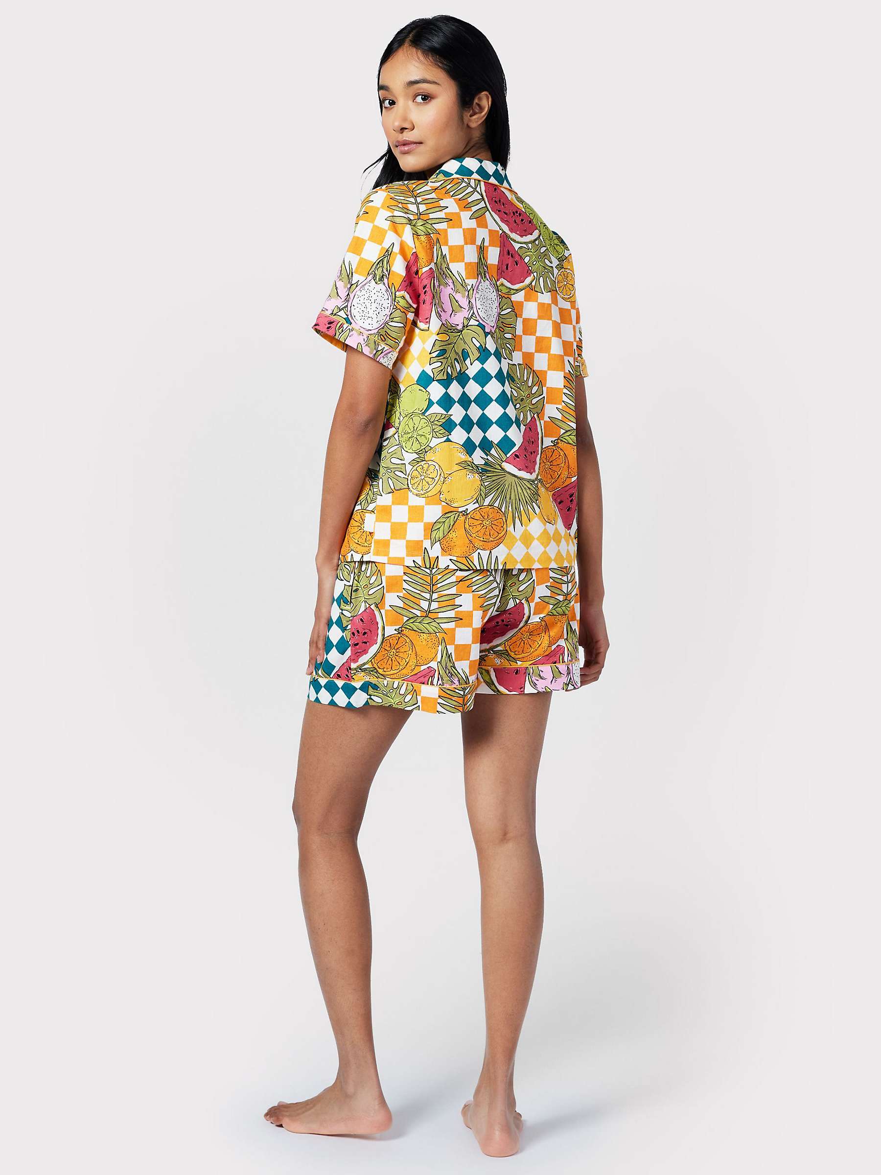 Buy Chelsea Peers Linen Blend Fruit Checkerboard Short Pyjama Set, Multi Online at johnlewis.com
