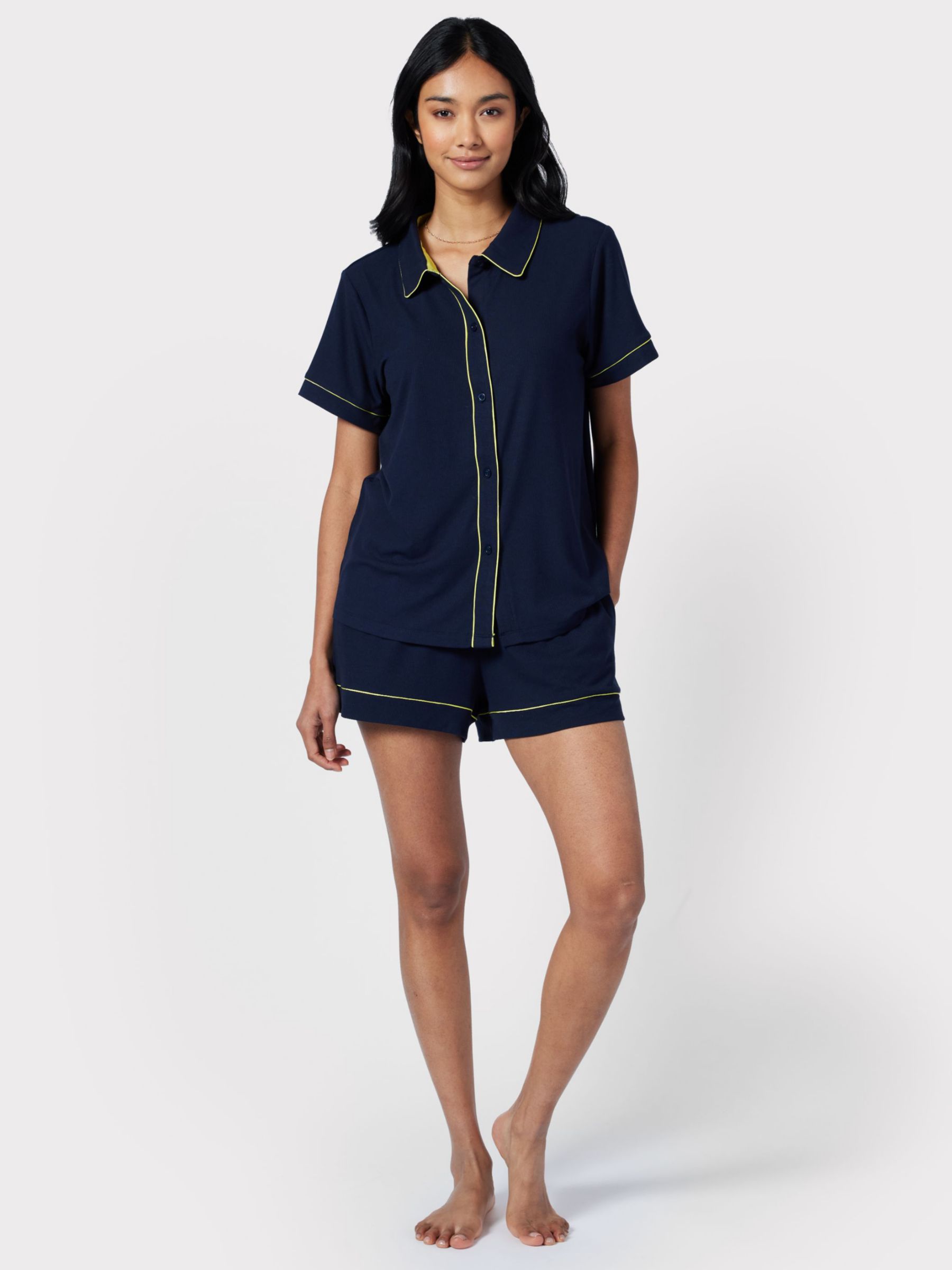 Buy Chelsea Peers Contrast Piping Short Pyjamas, Navy Online at johnlewis.com