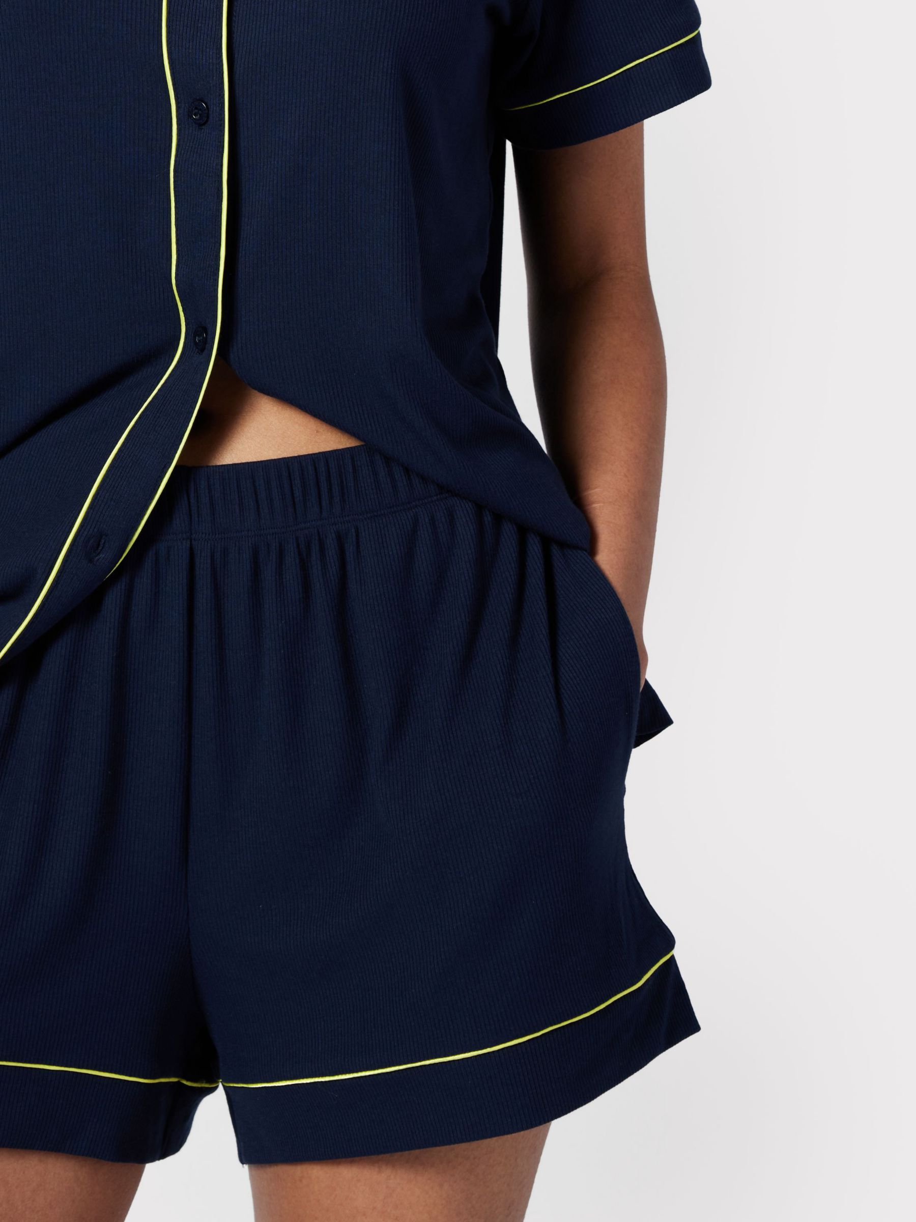 Buy Chelsea Peers Contrast Piping Short Pyjamas, Navy Online at johnlewis.com