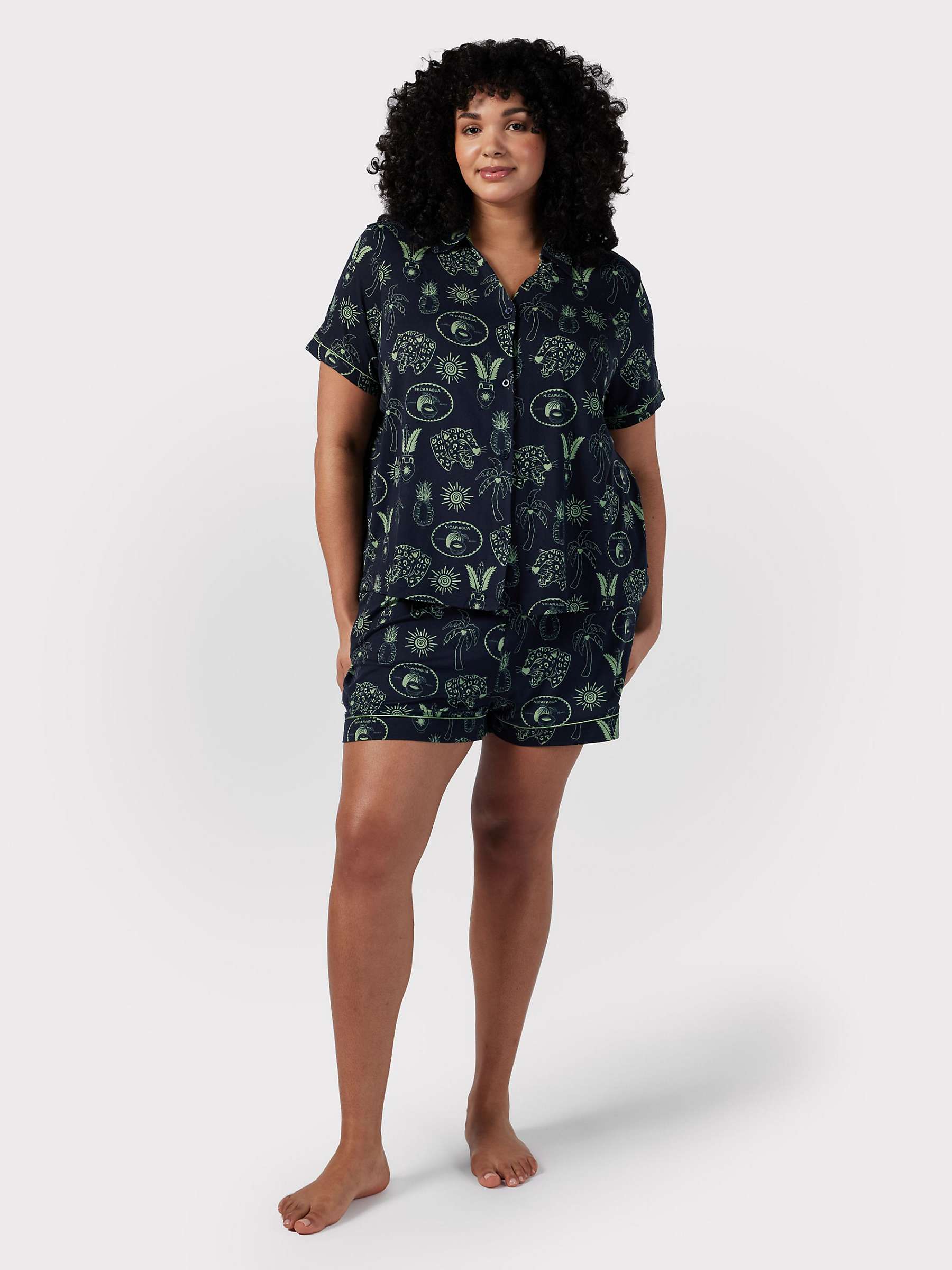 Buy Chelsea Peers Curve Tropical Holiday Short Pyjama Set, Navy Online at johnlewis.com