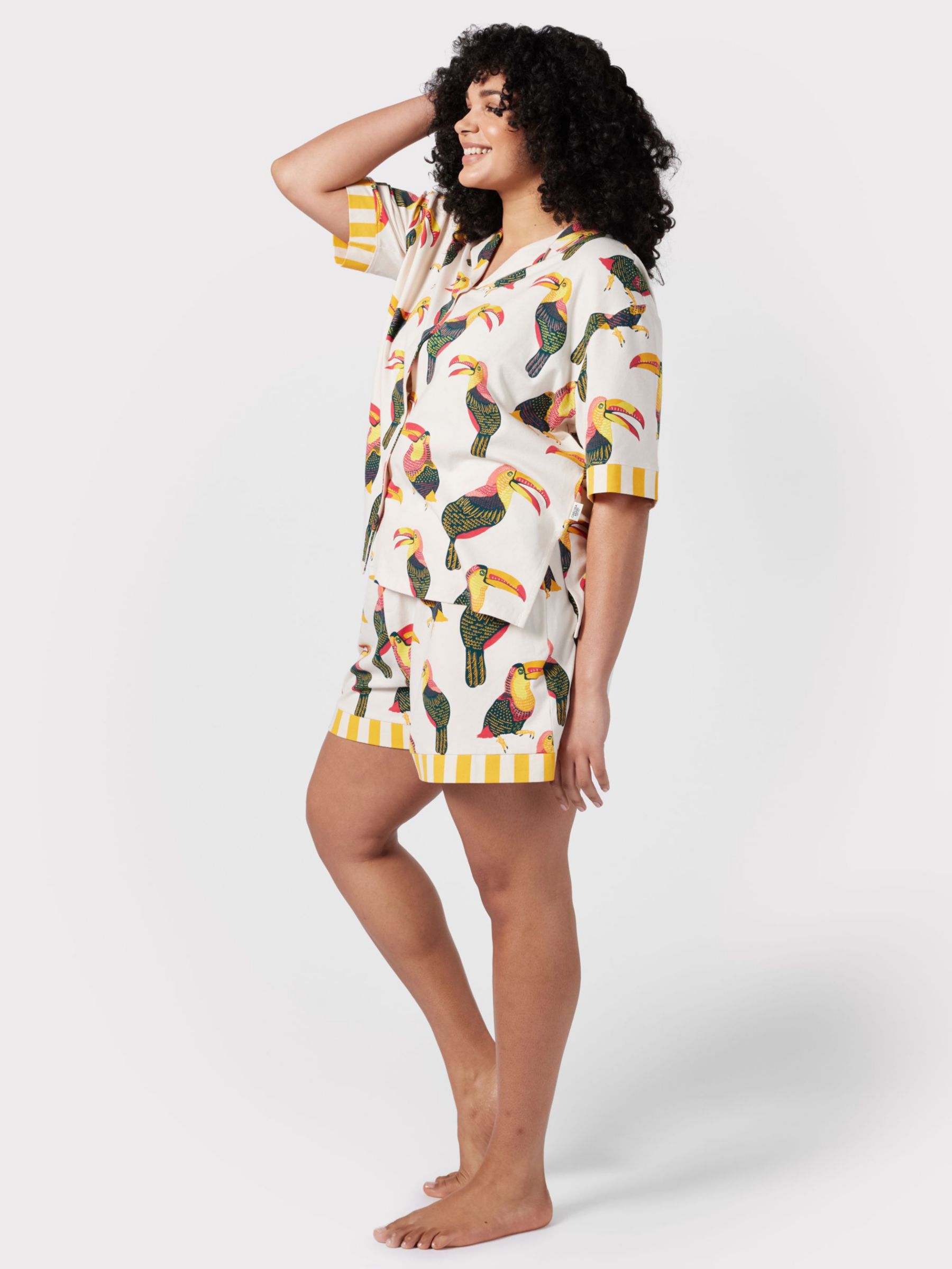 Buy Chelsea Peers Curve Organic Cotton Blend Toucan Button Up Short Pyjama Set, Off White/Multi Online at johnlewis.com