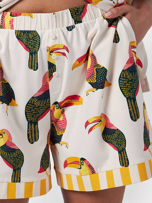 Chelsea Peers Curve Organic Cotton Blend Toucan Button Up Short Pyjama Set, Off White/Multi
