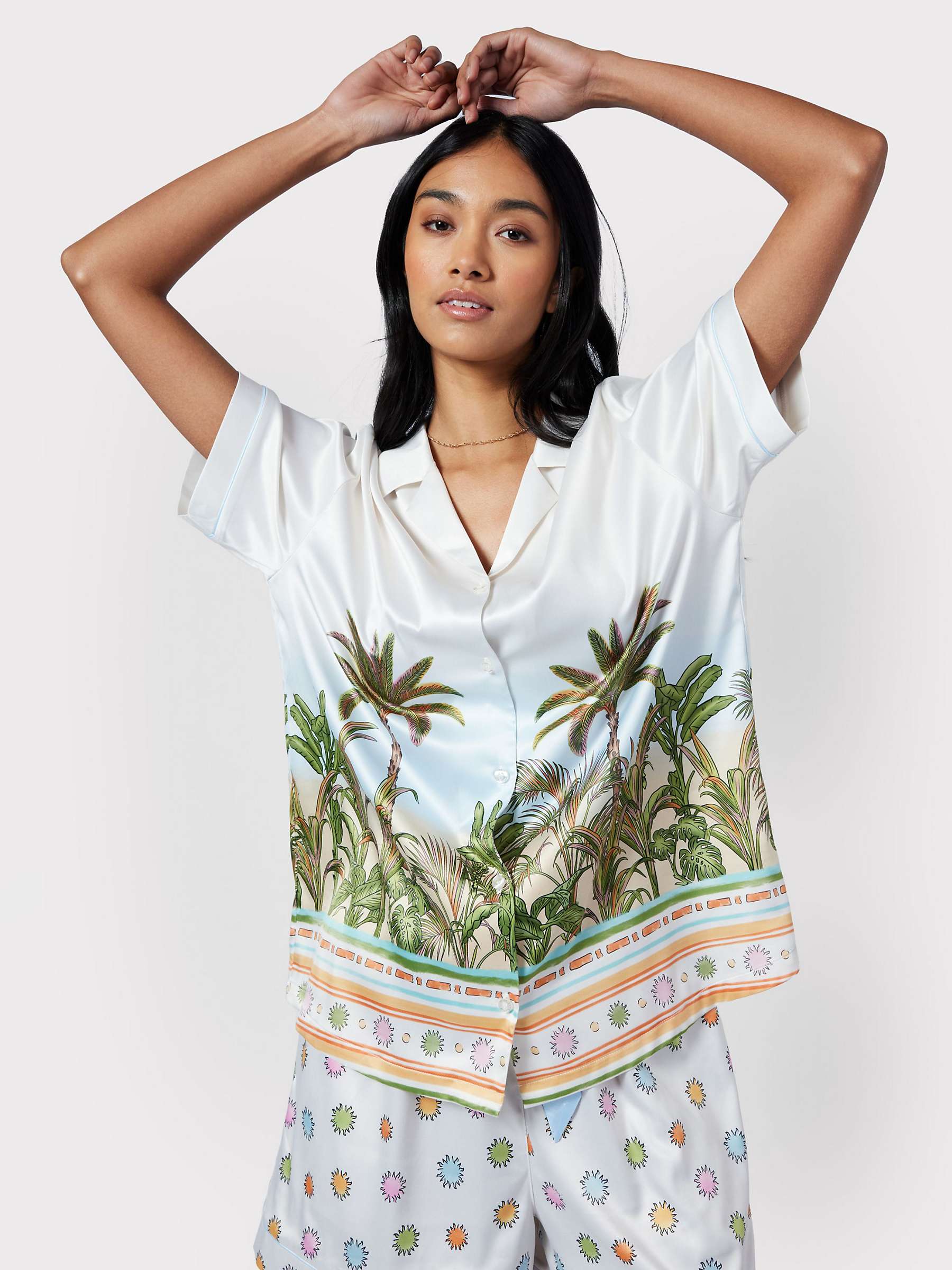 Buy Chelsea Peers Tropical Parrot Short Satin Pyjamas, Off White/Multi Online at johnlewis.com