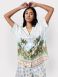 Chelsea Peers Tropical Parrot Short Satin Pyjamas, Off White/Multi