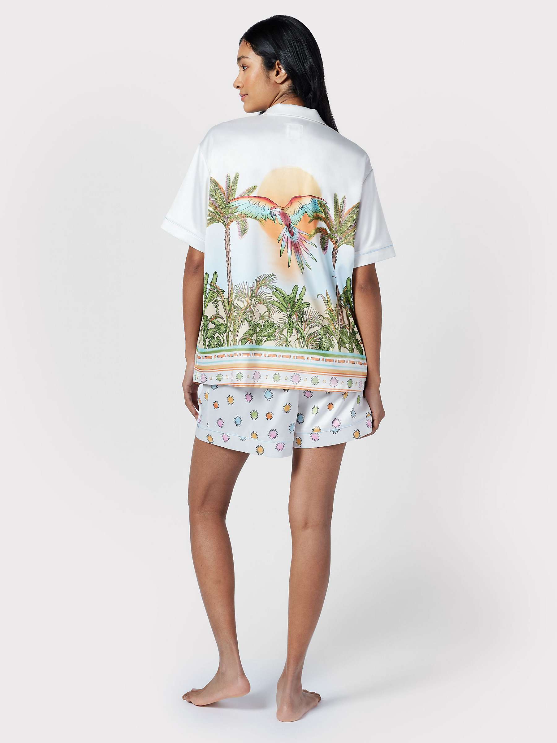 Buy Chelsea Peers Tropical Parrot Short Satin Pyjamas, Off White/Multi Online at johnlewis.com