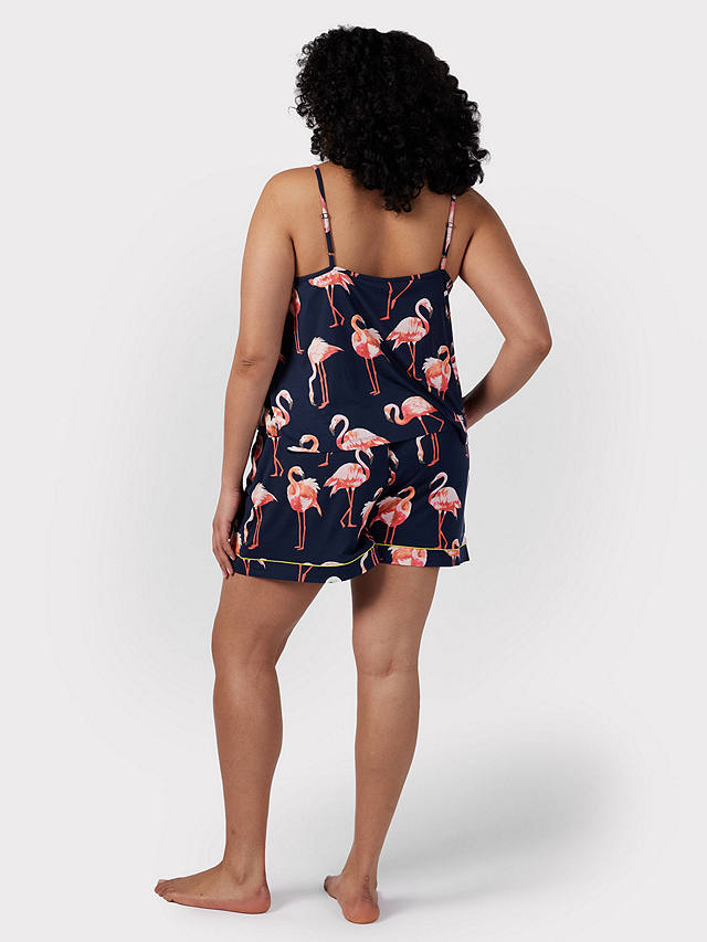 Chelsea Peers Curve Flamingo print Cami Short Pyjamas, Navy/Multi