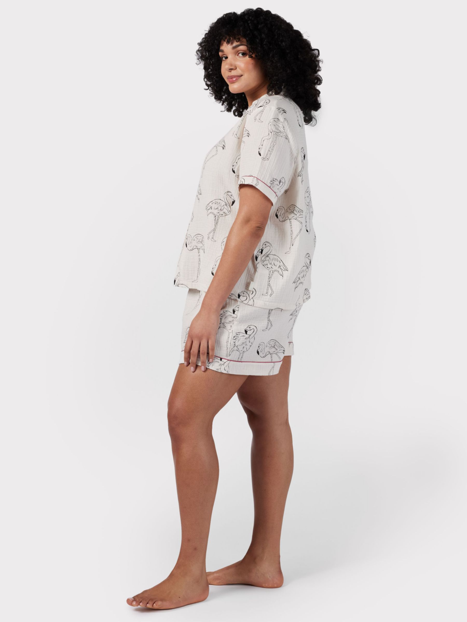 Buy Chelsea Peers Curve Flamingo Print Cotton Cheesecloth Short Pyjamas, Off White Online at johnlewis.com