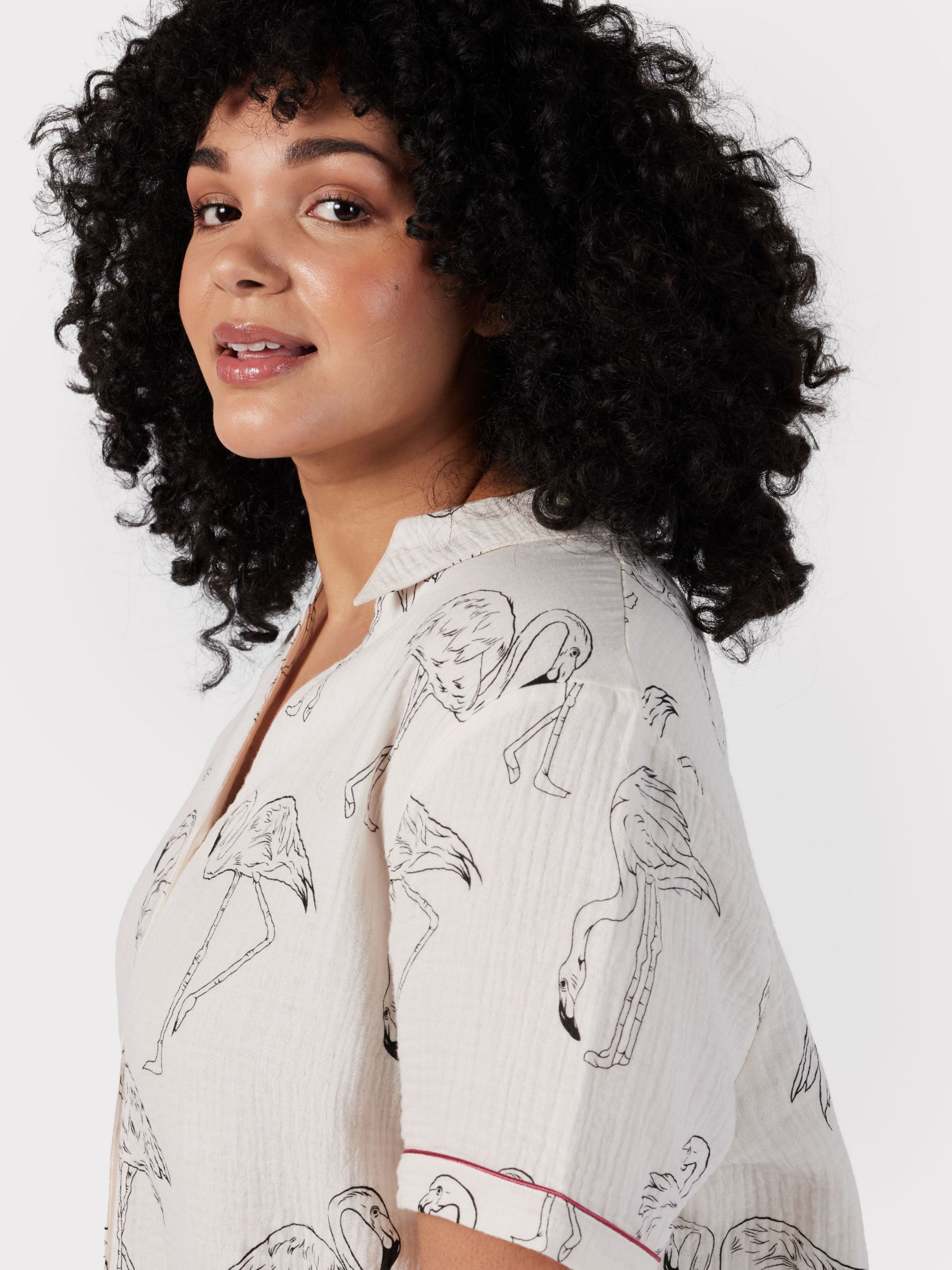 Buy Chelsea Peers Curve Flamingo Print Cotton Cheesecloth Short Pyjamas, Off White Online at johnlewis.com