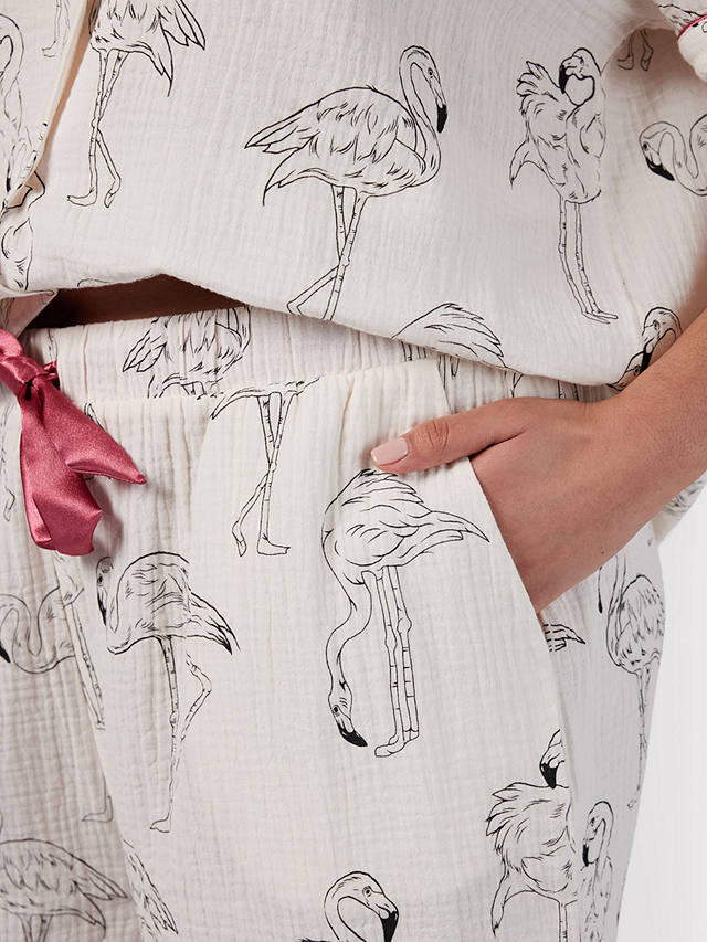 Chelsea Peers Curve Flamingo Print Cotton Cheesecloth Short Pyjamas, Off White