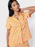 Chelsea Peers Organic Cotton Stripe Short PJ Set, Orange, Orange