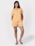 Chelsea Peers Organic Cotton Stripe Short PJ Set, Orange, Orange