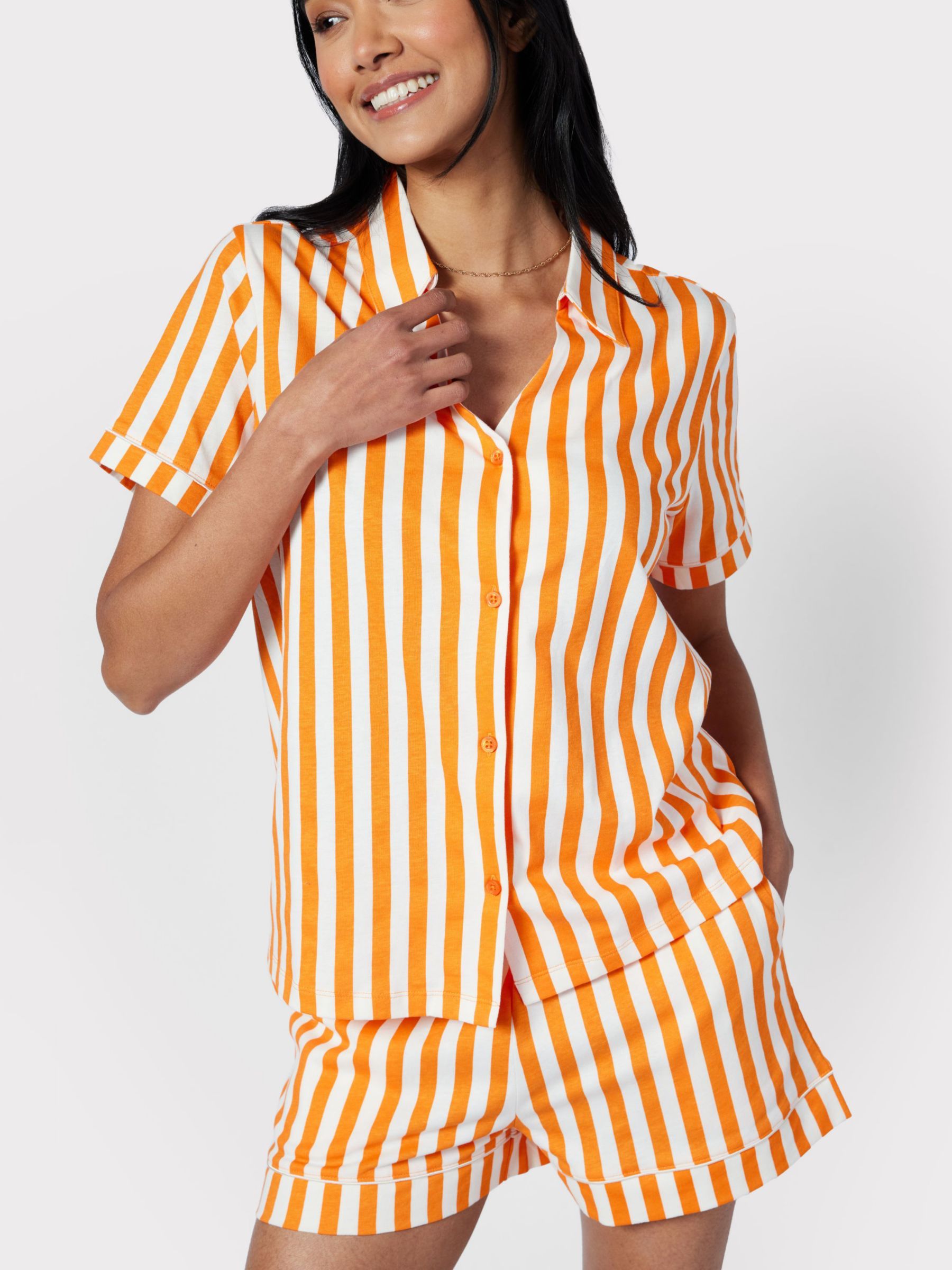 Buy Chelsea Peers Organic Cotton Stripe Short PJ Set, Orange Online at johnlewis.com