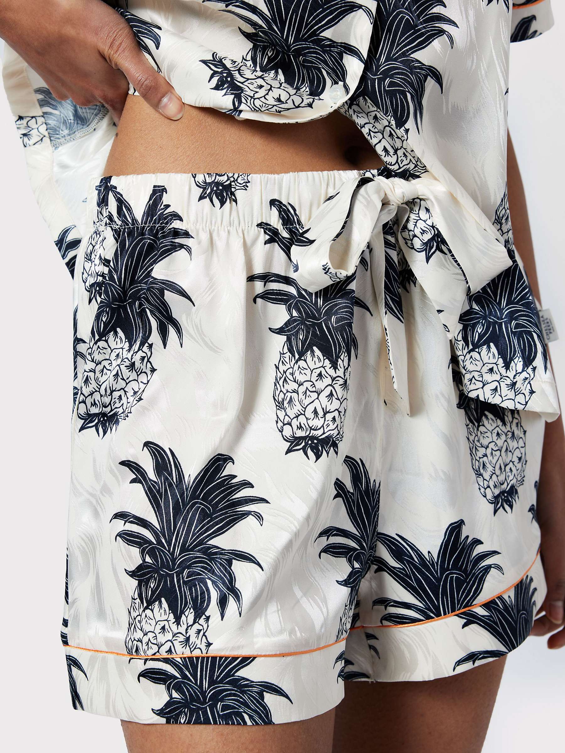 Buy Chelsea Peers Satin Jacquard Pineapple Short Pyjama Set, Off White Online at johnlewis.com