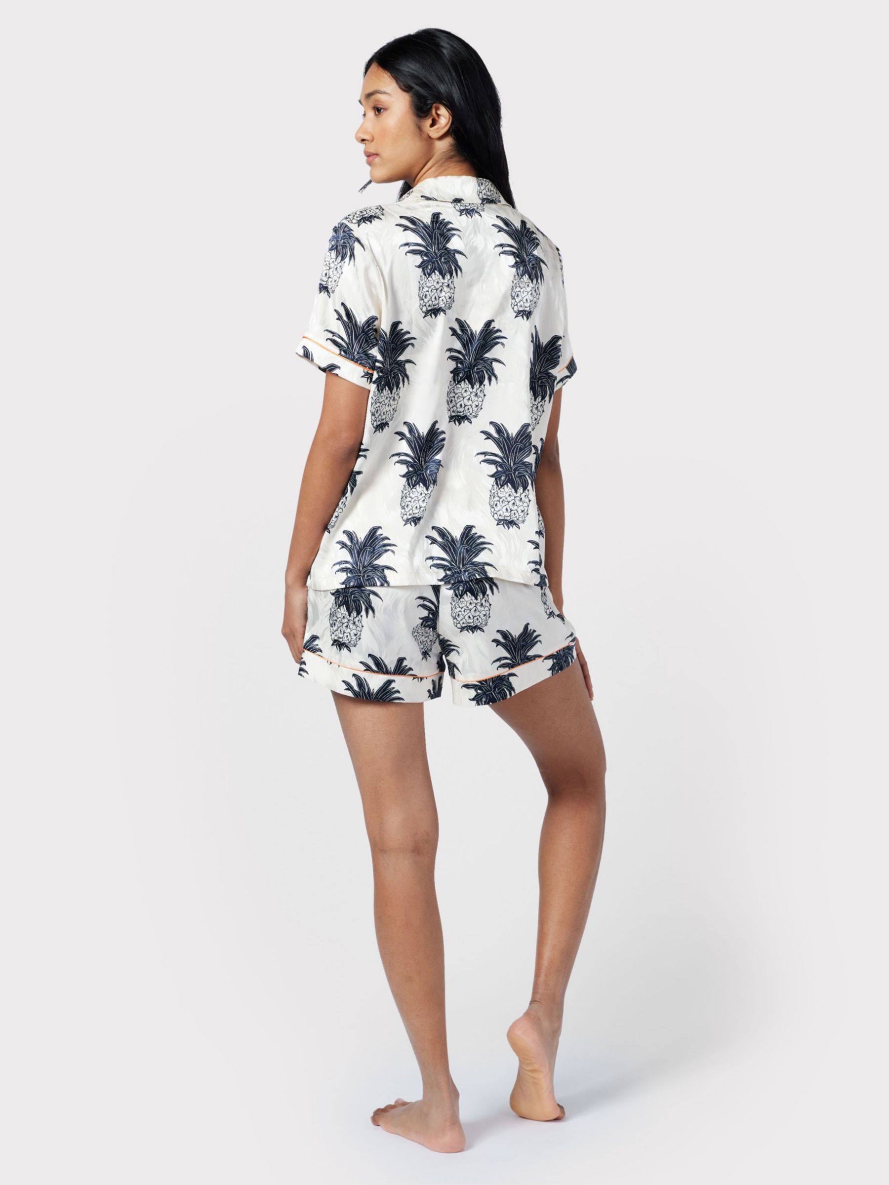 Buy Chelsea Peers Satin Jacquard Pineapple Short Pyjama Set, Off White Online at johnlewis.com